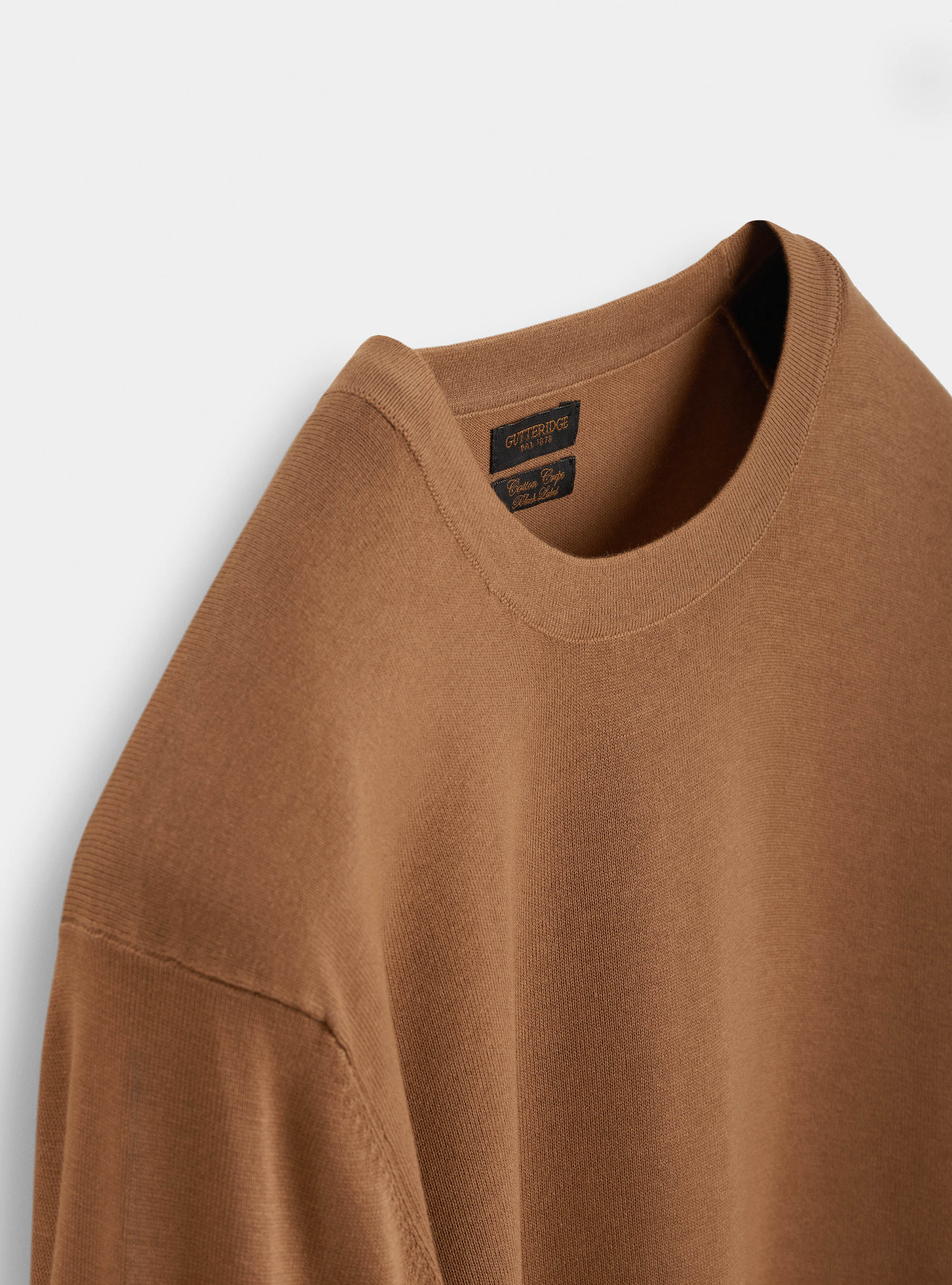 Crew-neck cotton crepe sweater, TORTORA 0542C