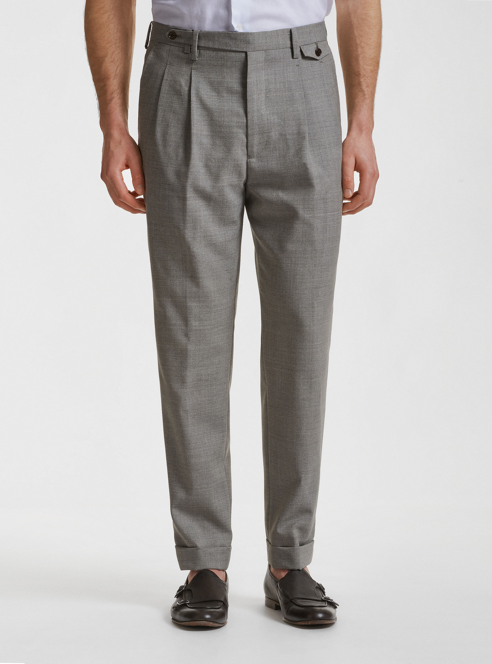 Pantaloni con pinces in pura lana Vitale Barberis Canonico, ECRU