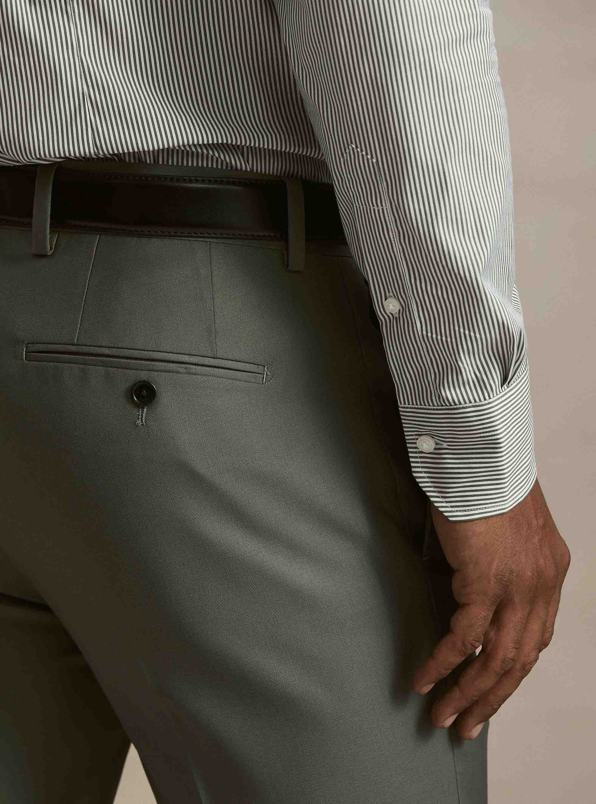 Camisa de rayas de popel&iacute;n de algod&oacute;n el&aacute;stico, VERDE