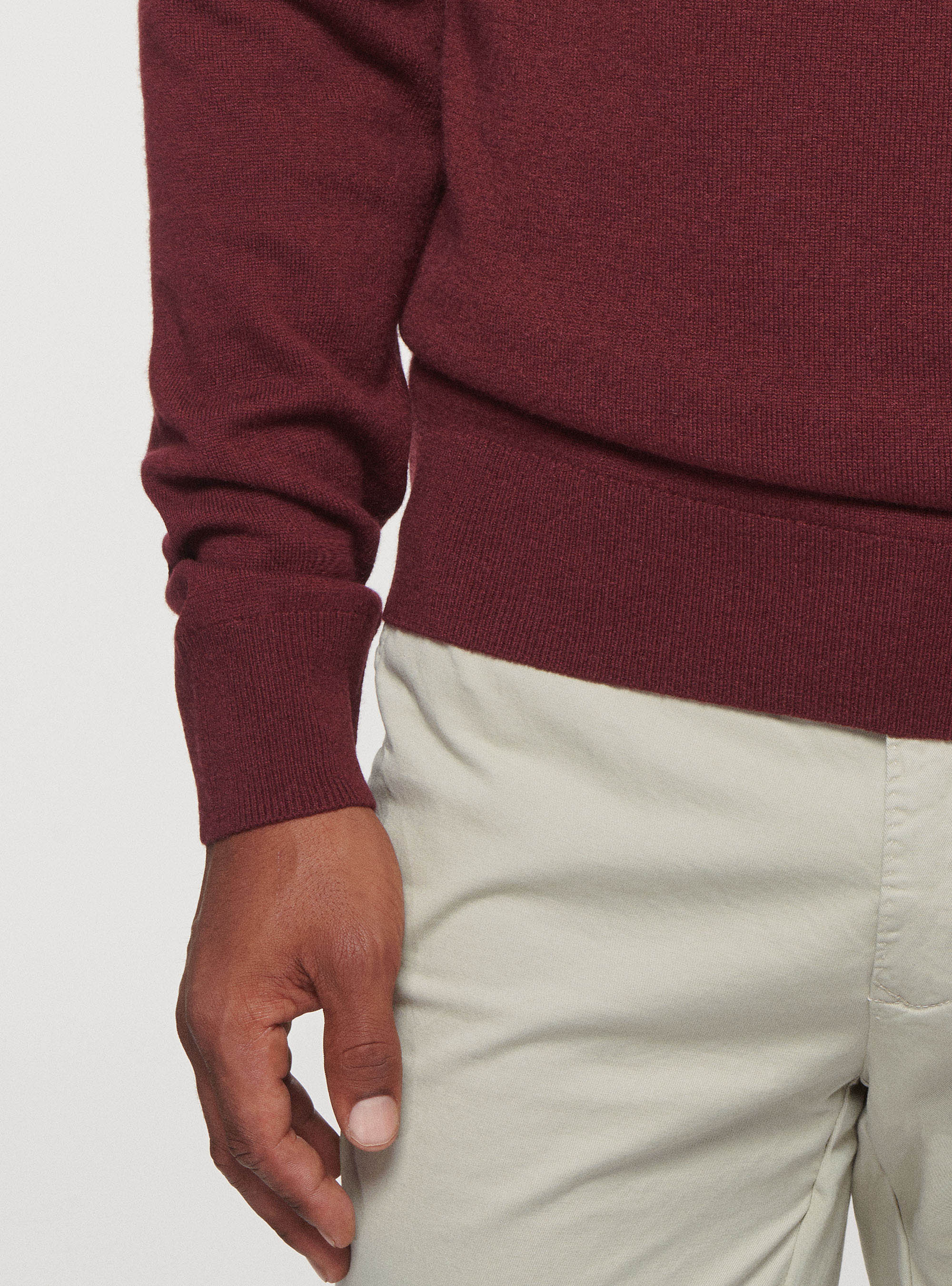 Half-zip sweater with patches in lambswool wool and cashmere, BORDEAUX