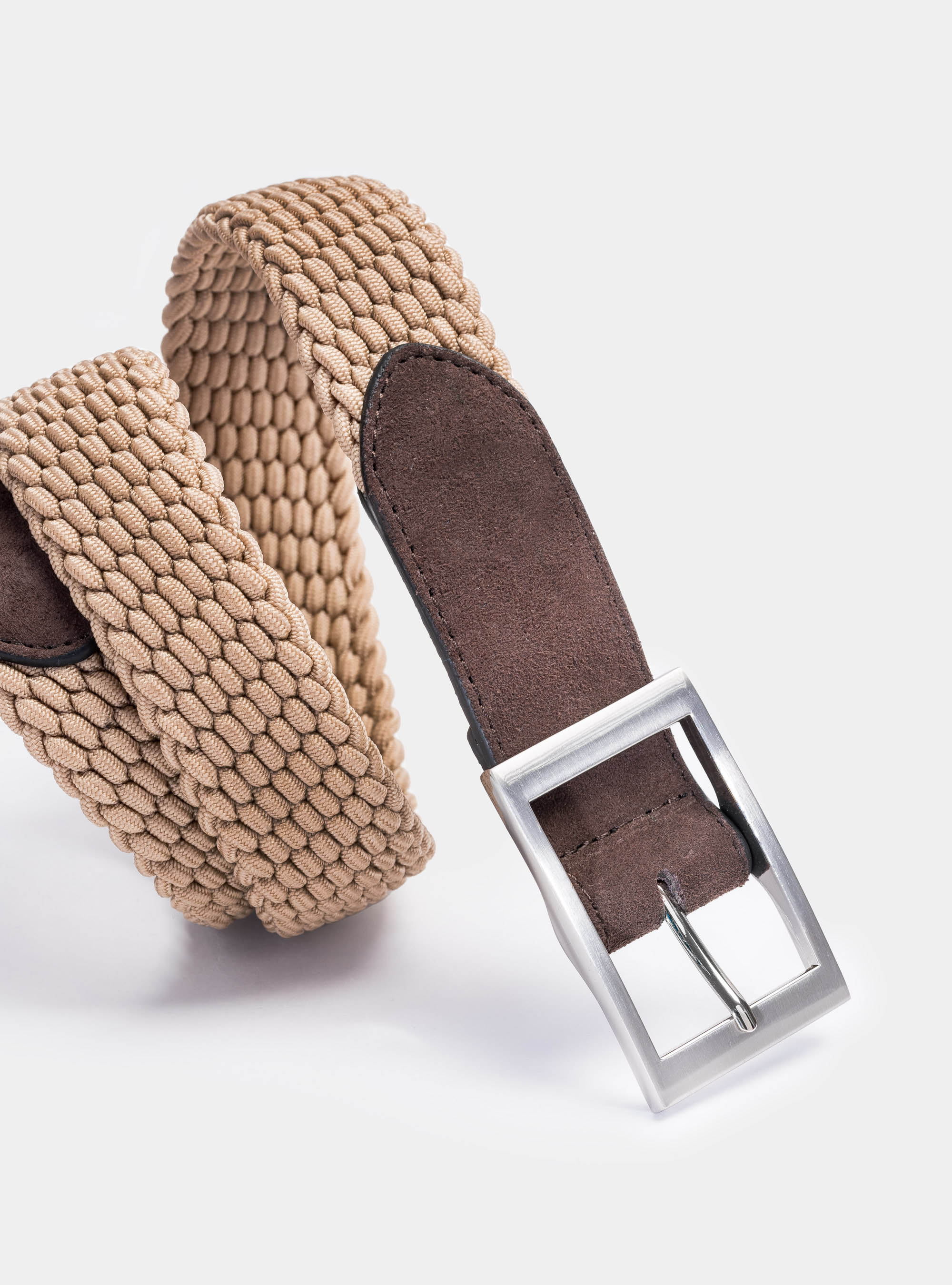 Cintura intrecciata elastica con finiture in suede, PANNA