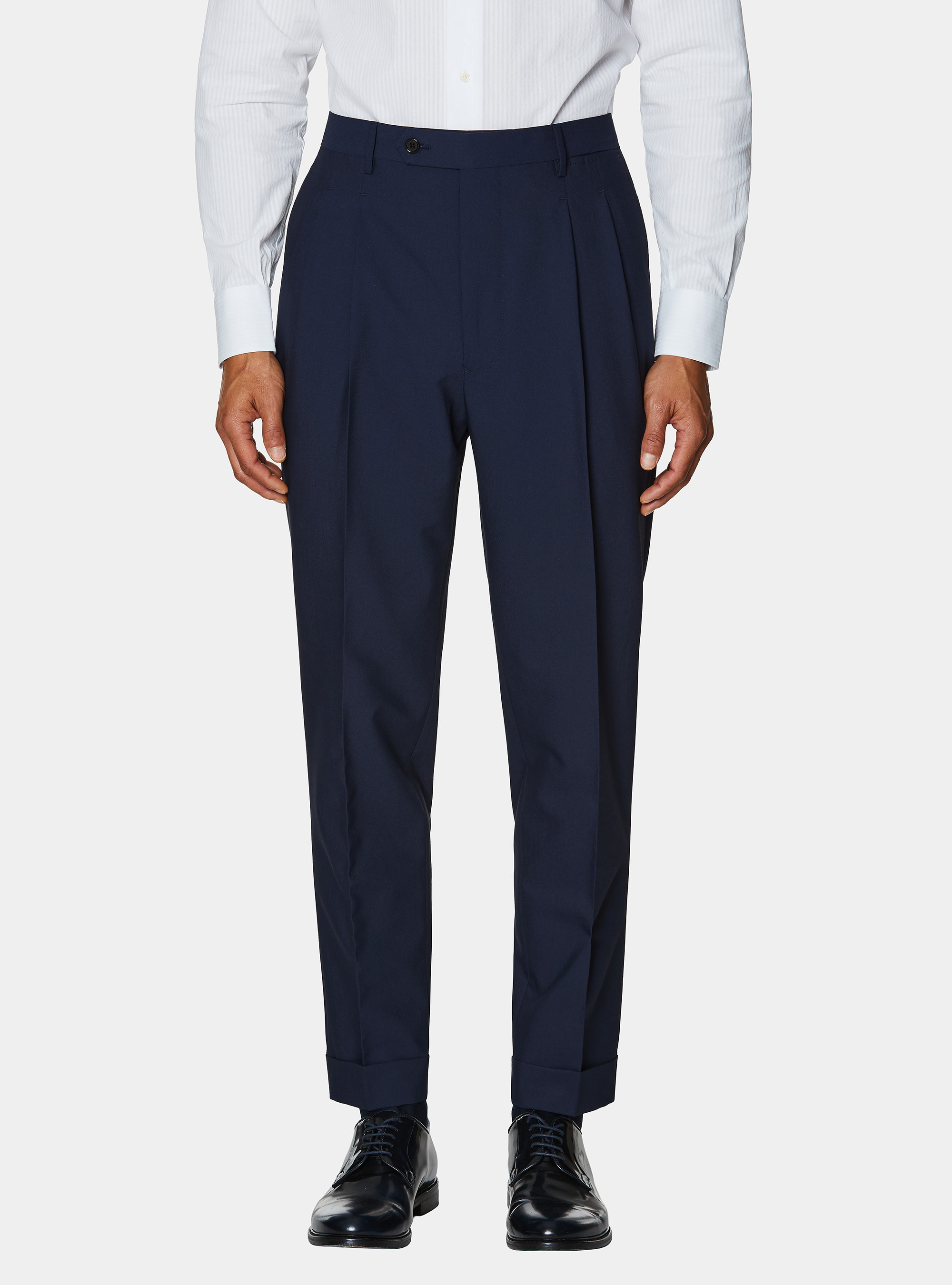 Pantalones cl&aacute;sicos con pinzas, AZUL MARINO