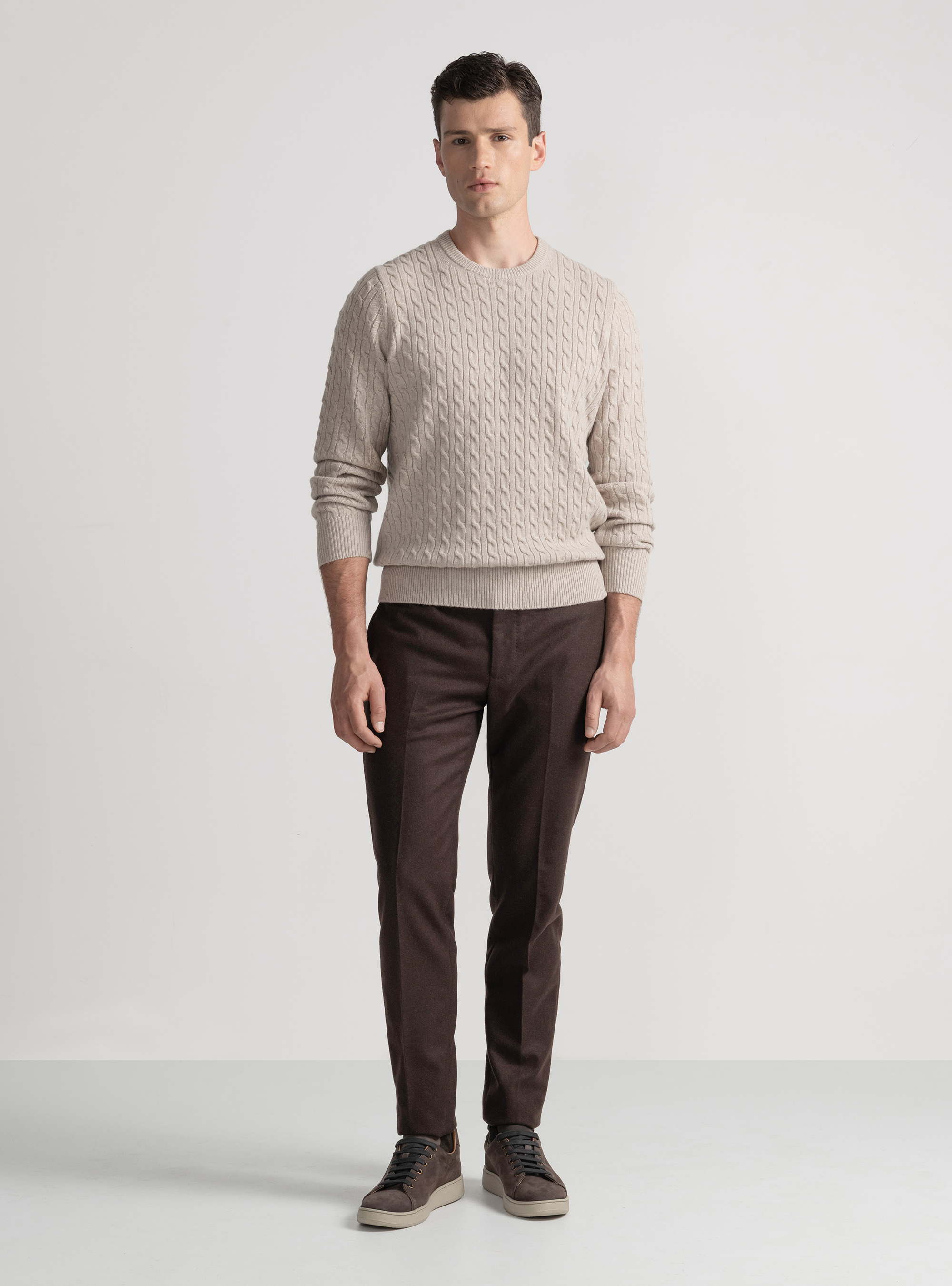 Trikot mit Rundhalsausschnitt und Borte aus Wolle und Kaschmir, ECRU 0560C