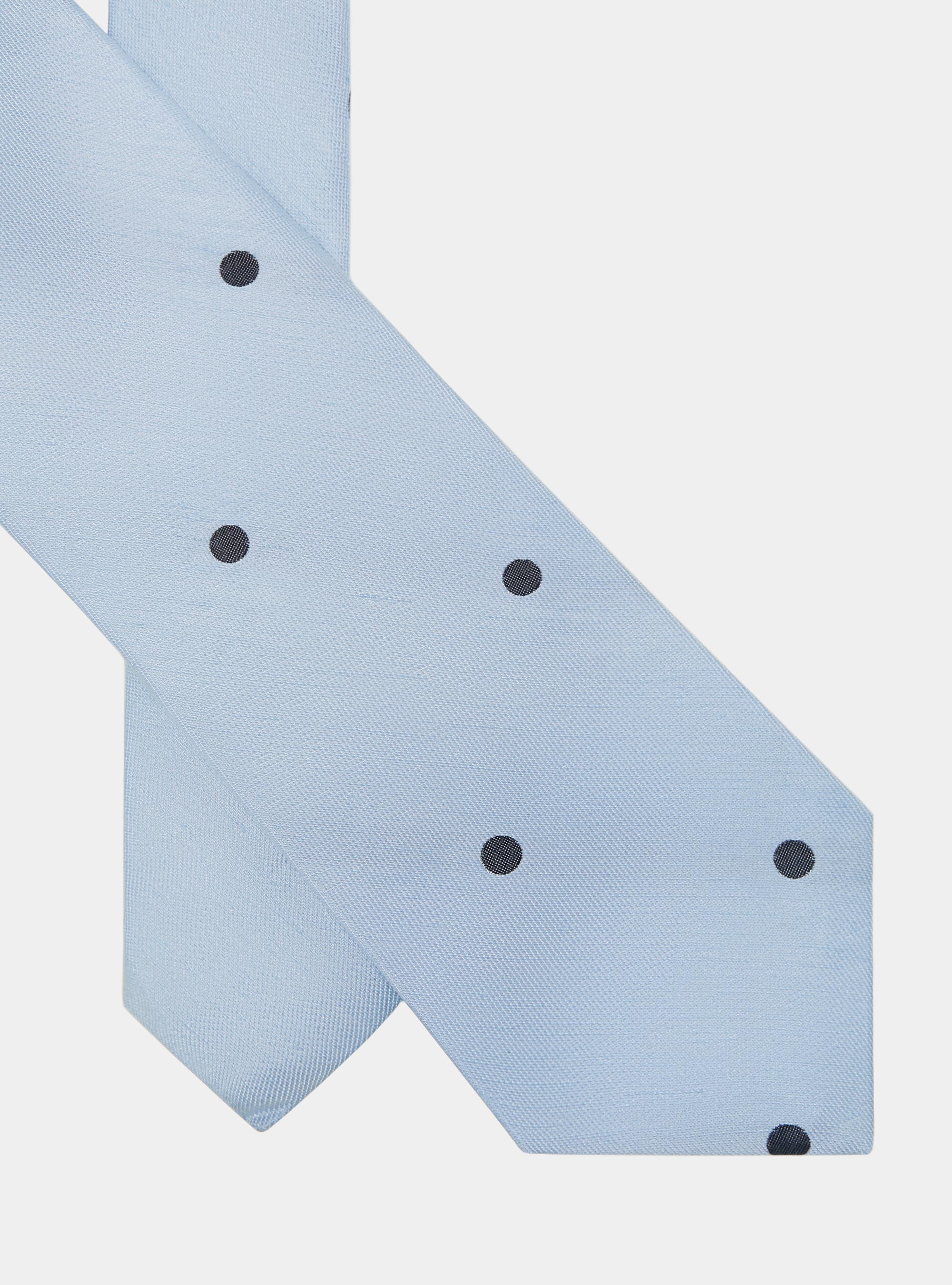 Cravate Macro en soie et lin à pois, BLEU CIEL