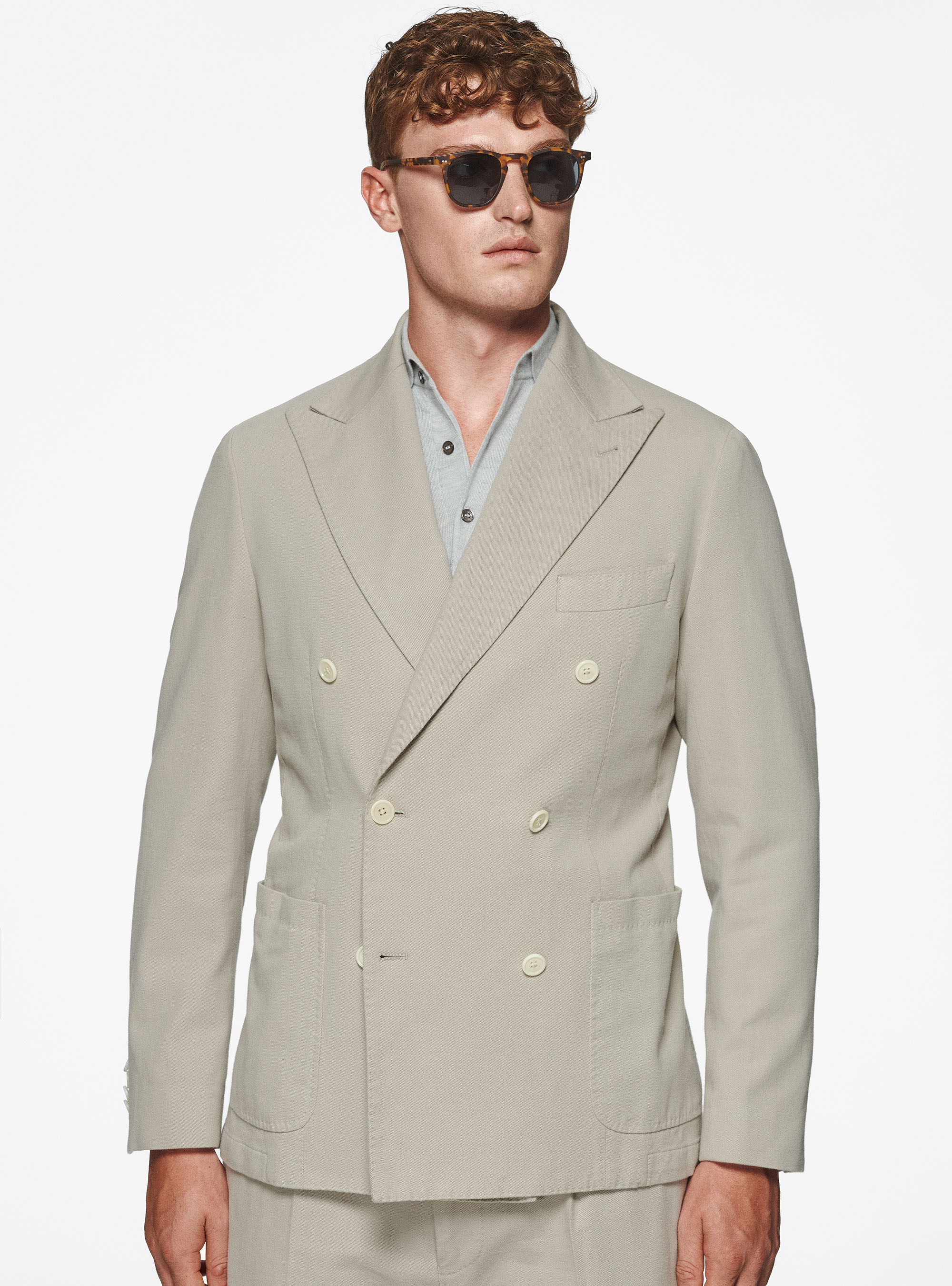 Giacca doppiopetto in cotone cashmere, ECRU