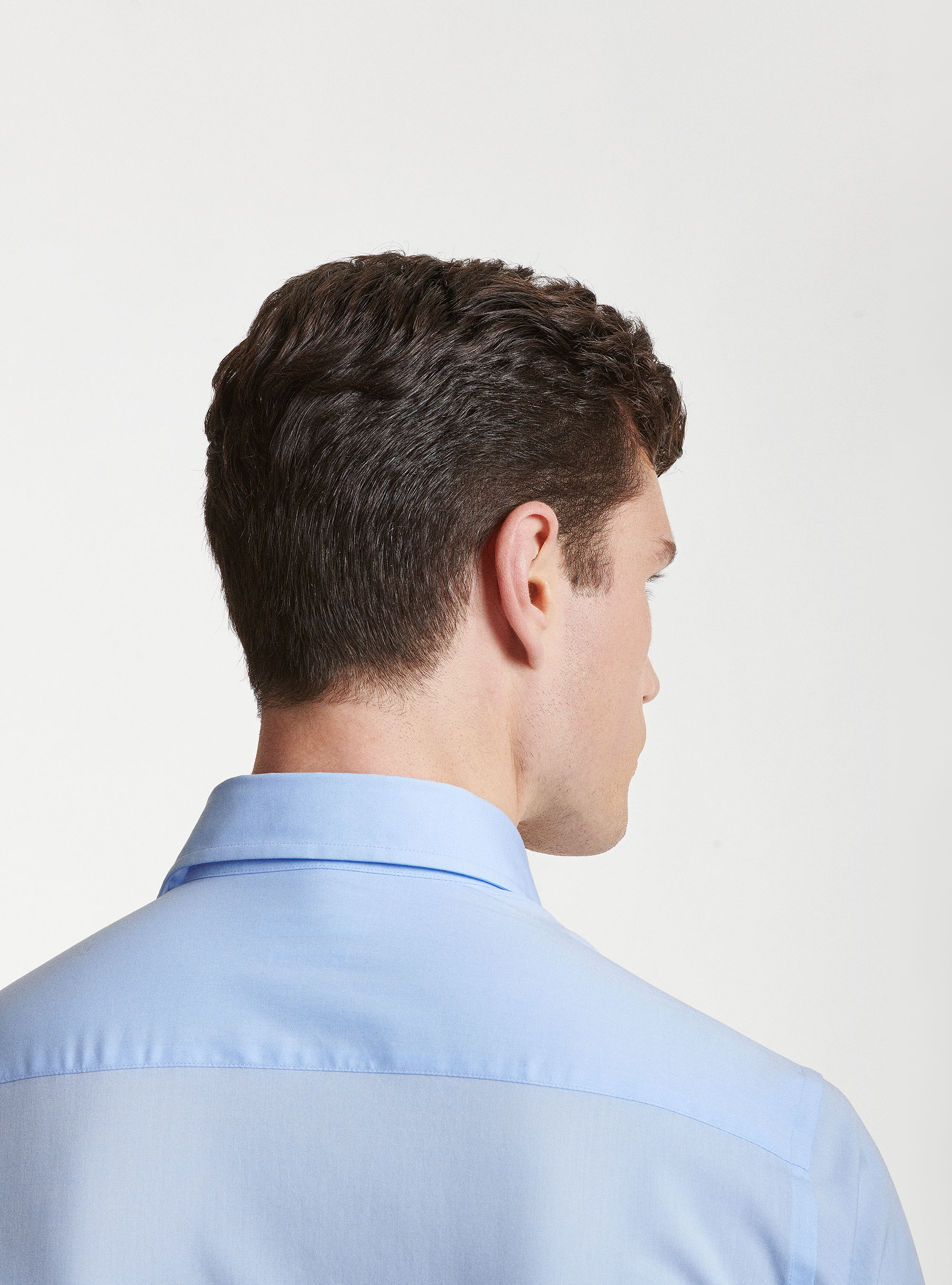 Camisa de popelina elástica con cuello semifrancés, CELESTE