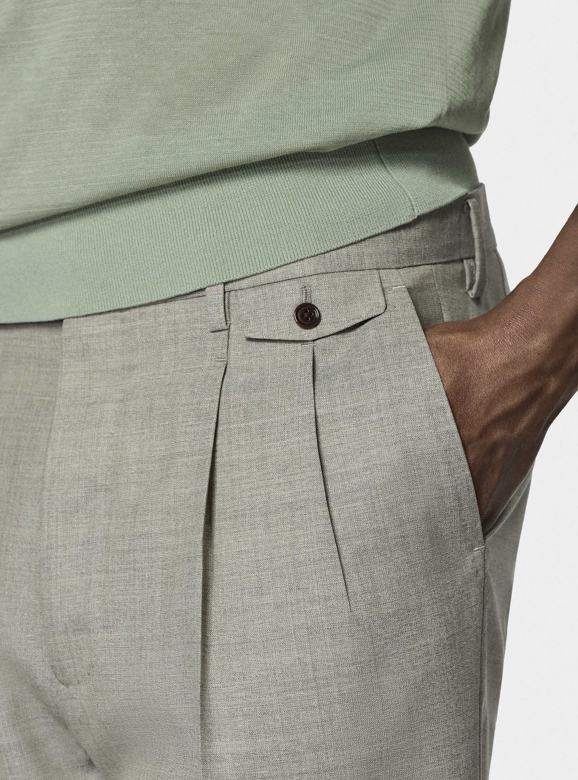 Vitale Barberis Canonico pure wool double pleat trousers, ECRU