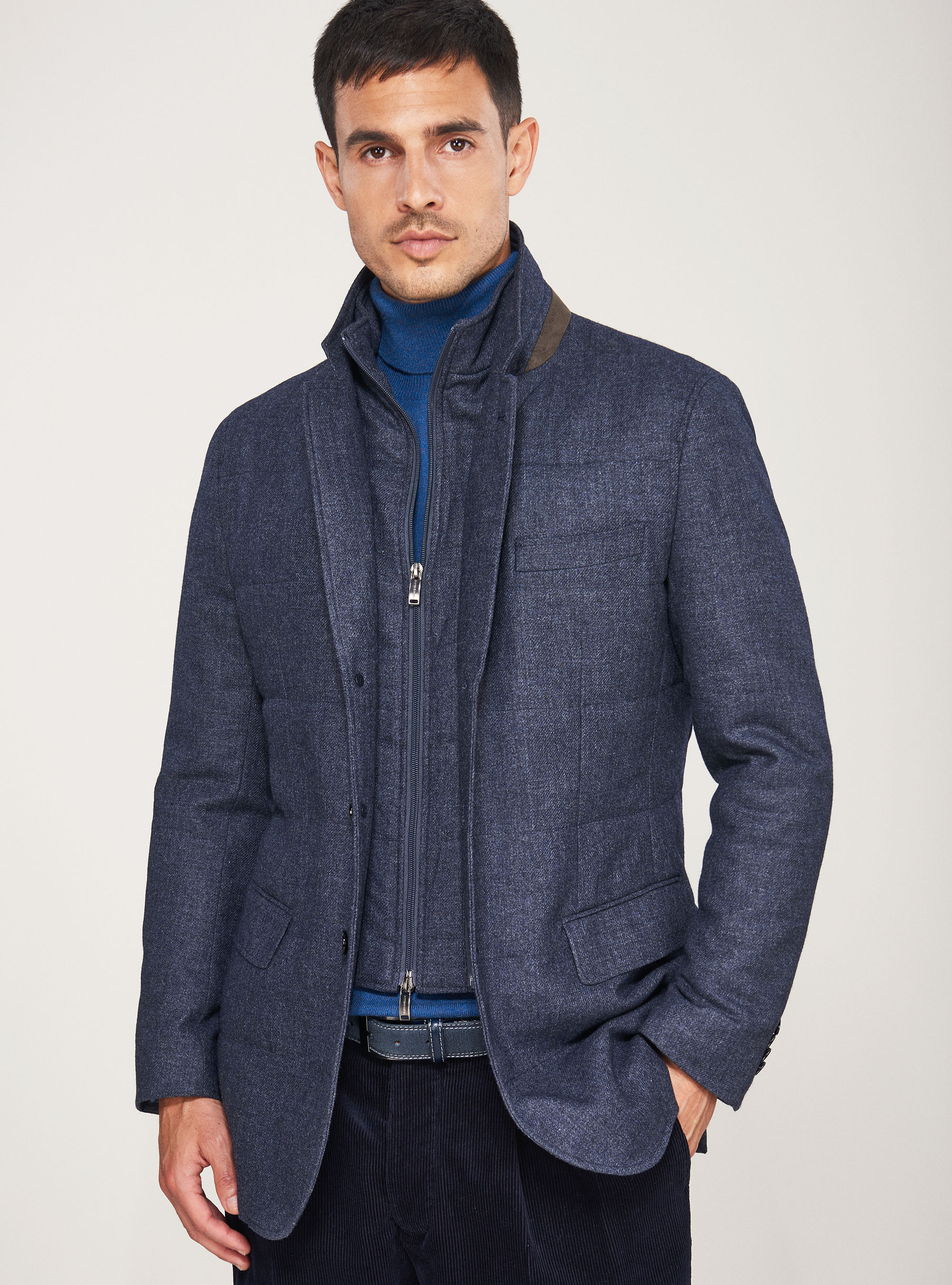 Giubbino in flanella imbottito con pettorina, BLU NAVY