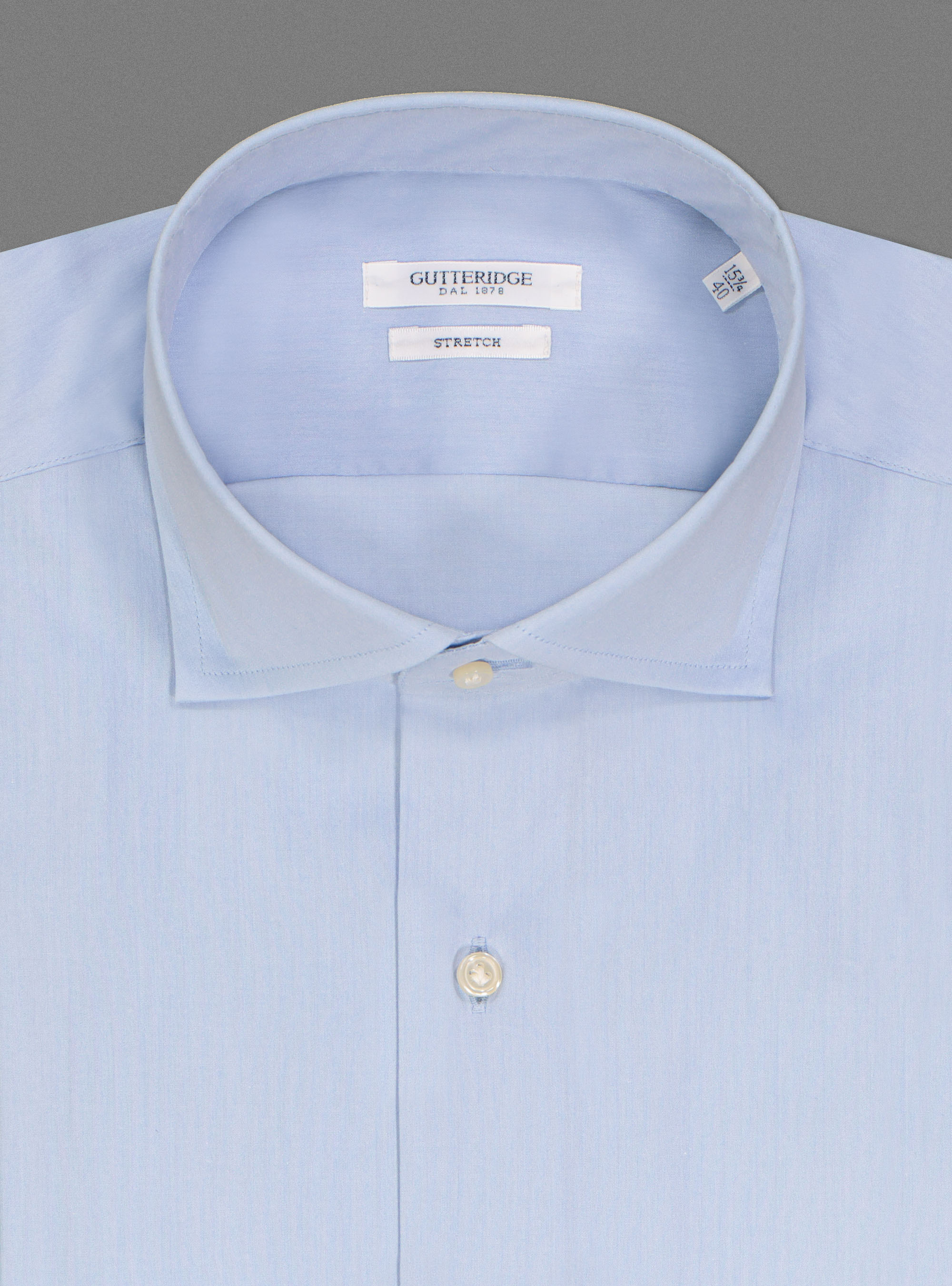 Camicia collo semiaperto in popeline stretch, AZZURRO