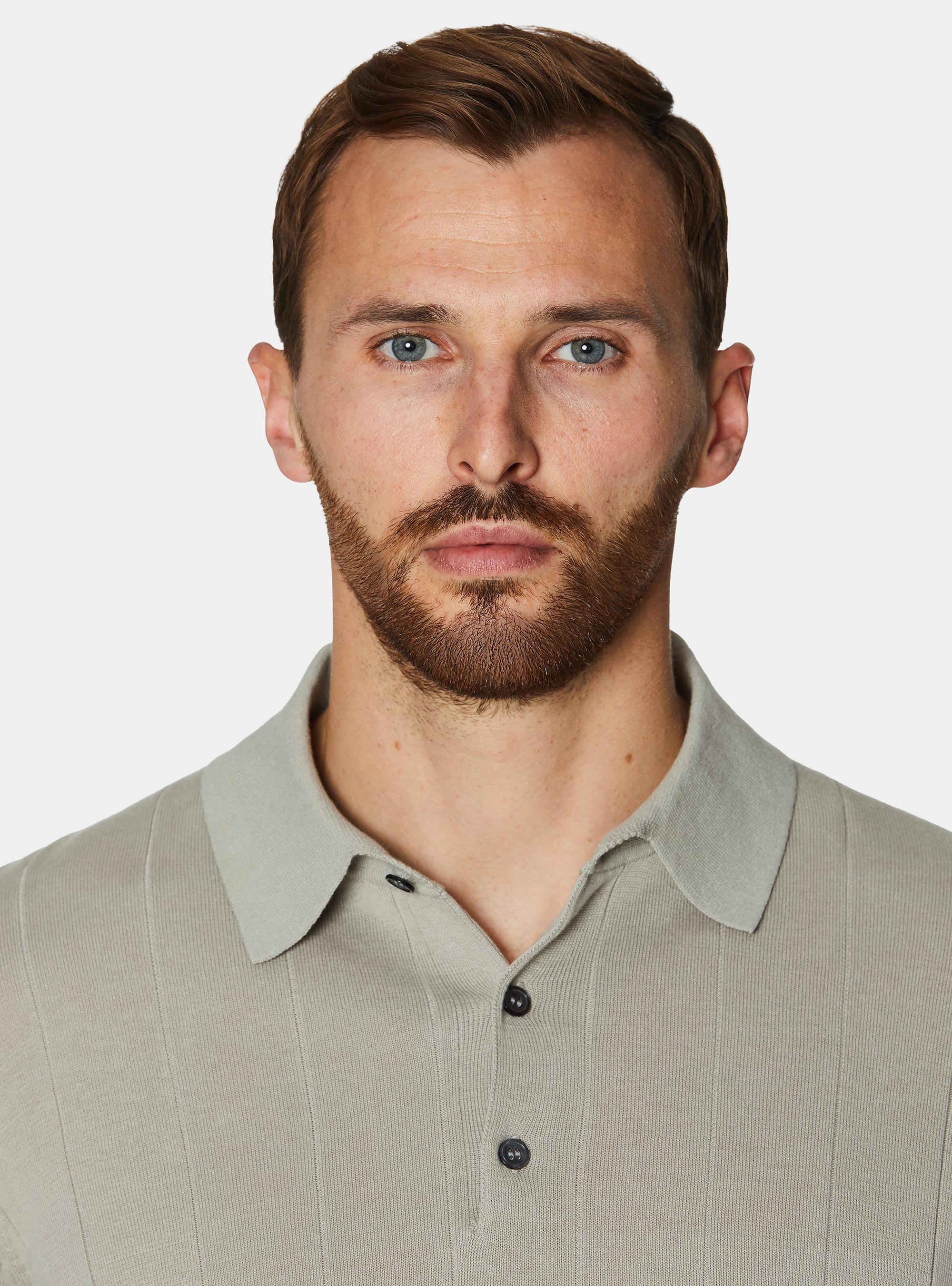 Long-sleeved knit polo shirt, SAND