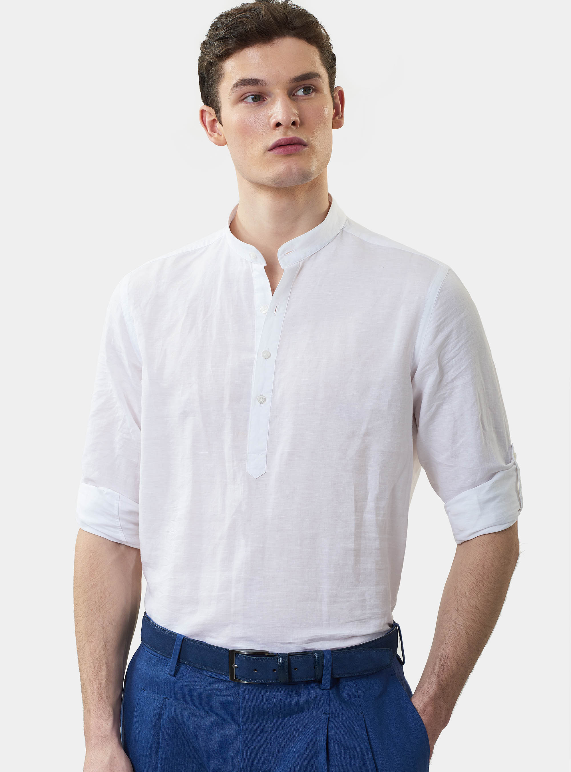 Cotton and linen Korean collar shirt 