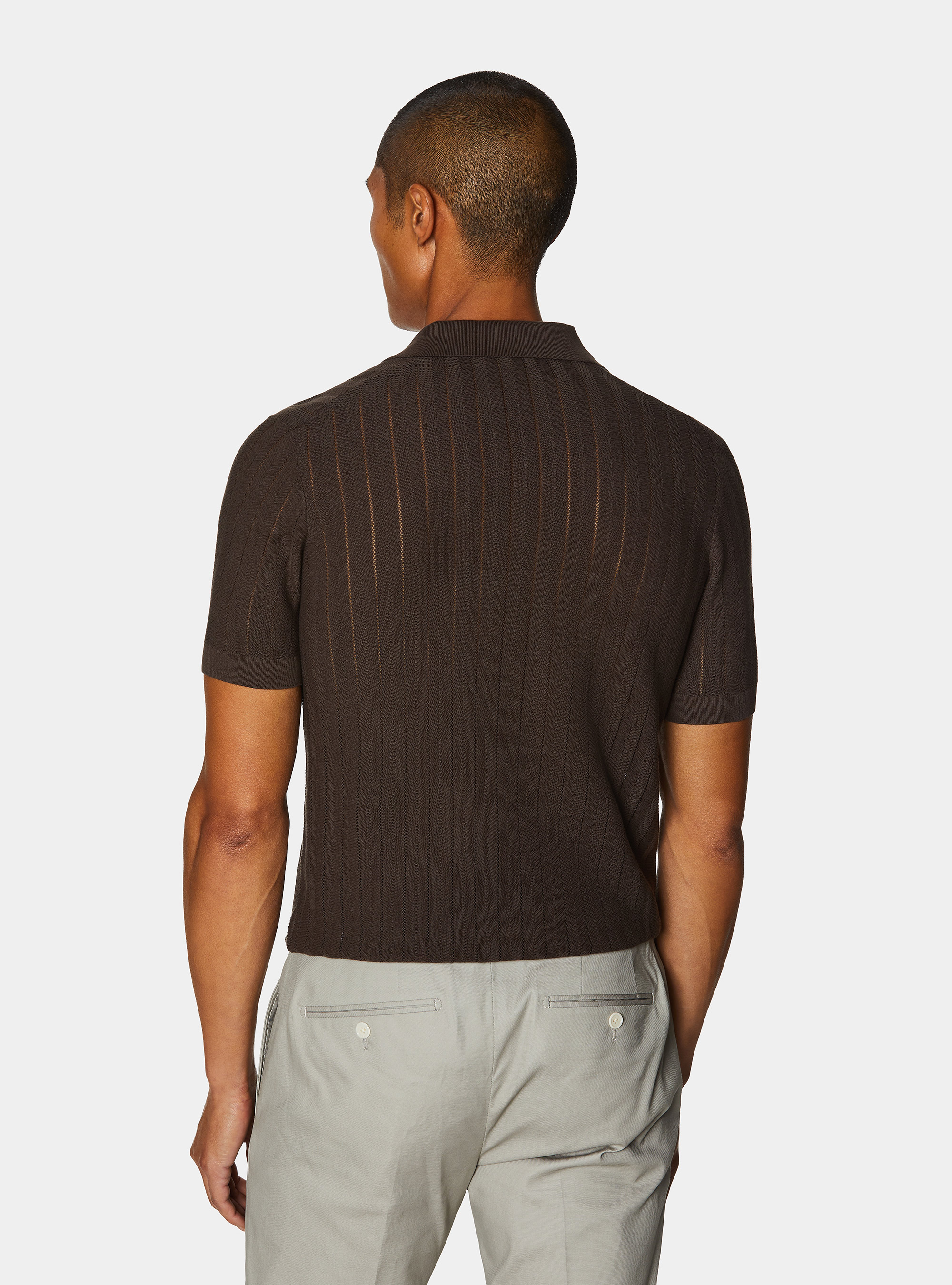 Polo traforata in cotone spigato, MARRONE