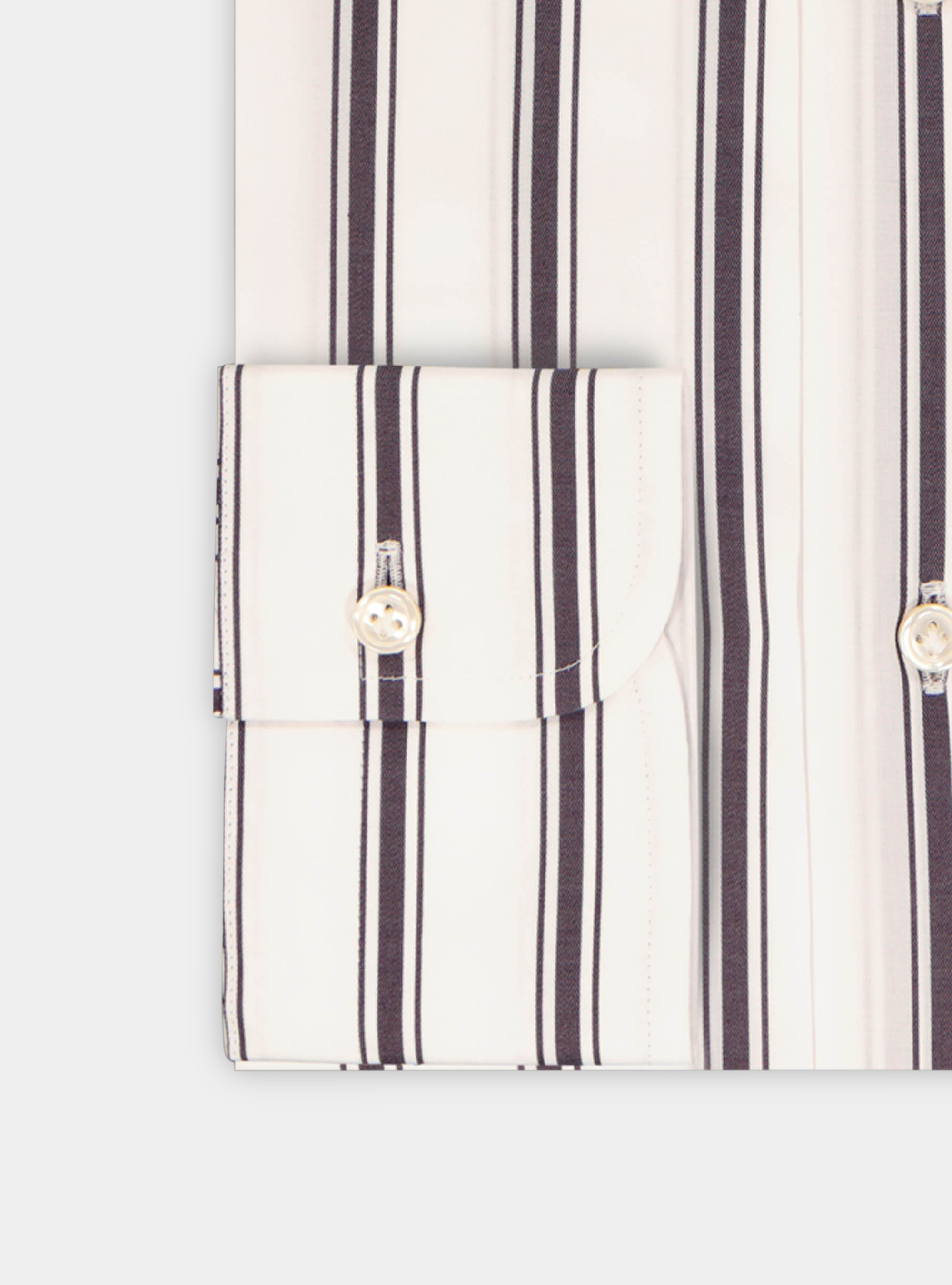 Camicia collo francese semiaperto in popeline rigato, MARRONE