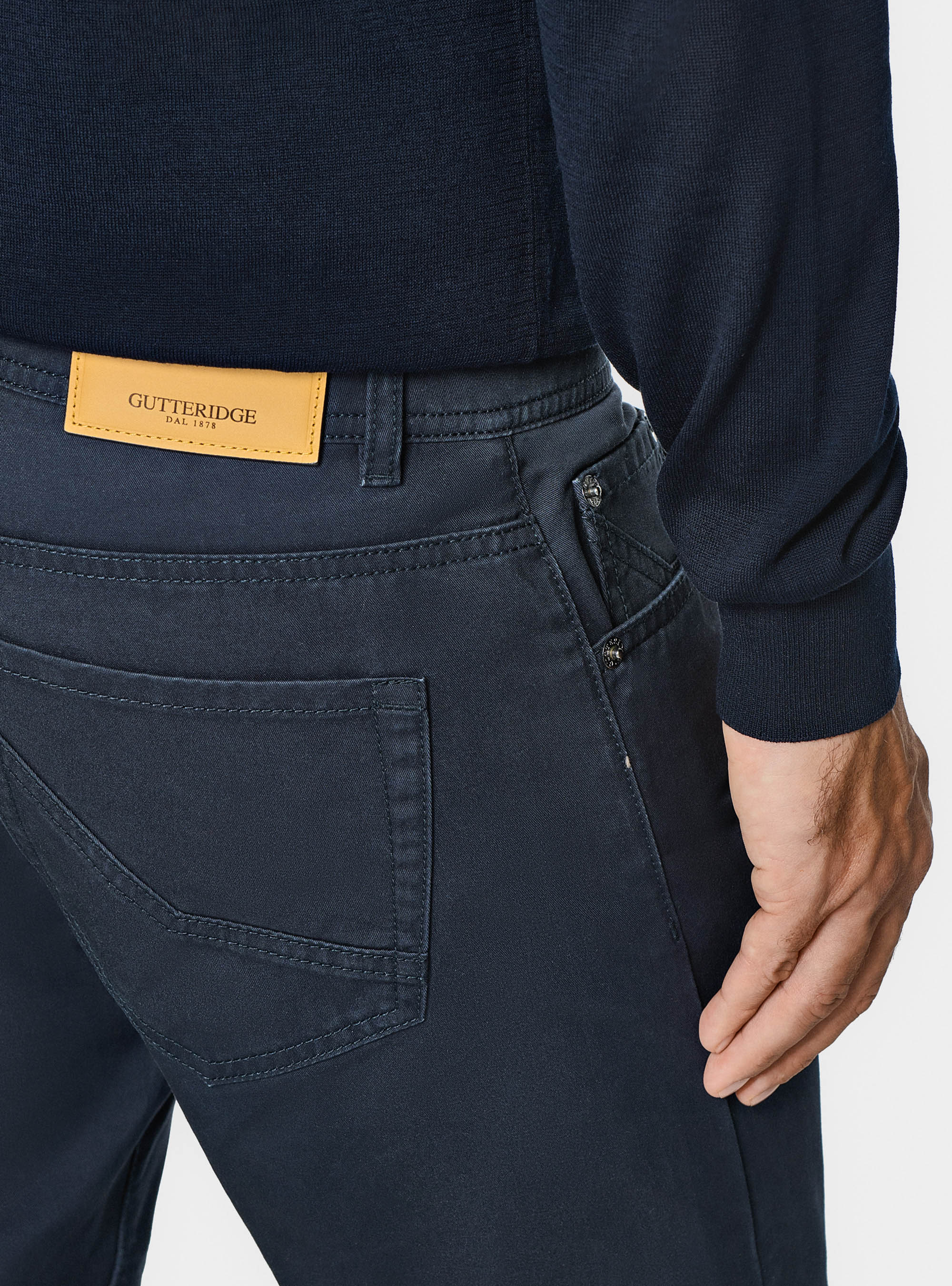 Pantaloni 5 tasche in twill di cotone, BLU NAVY