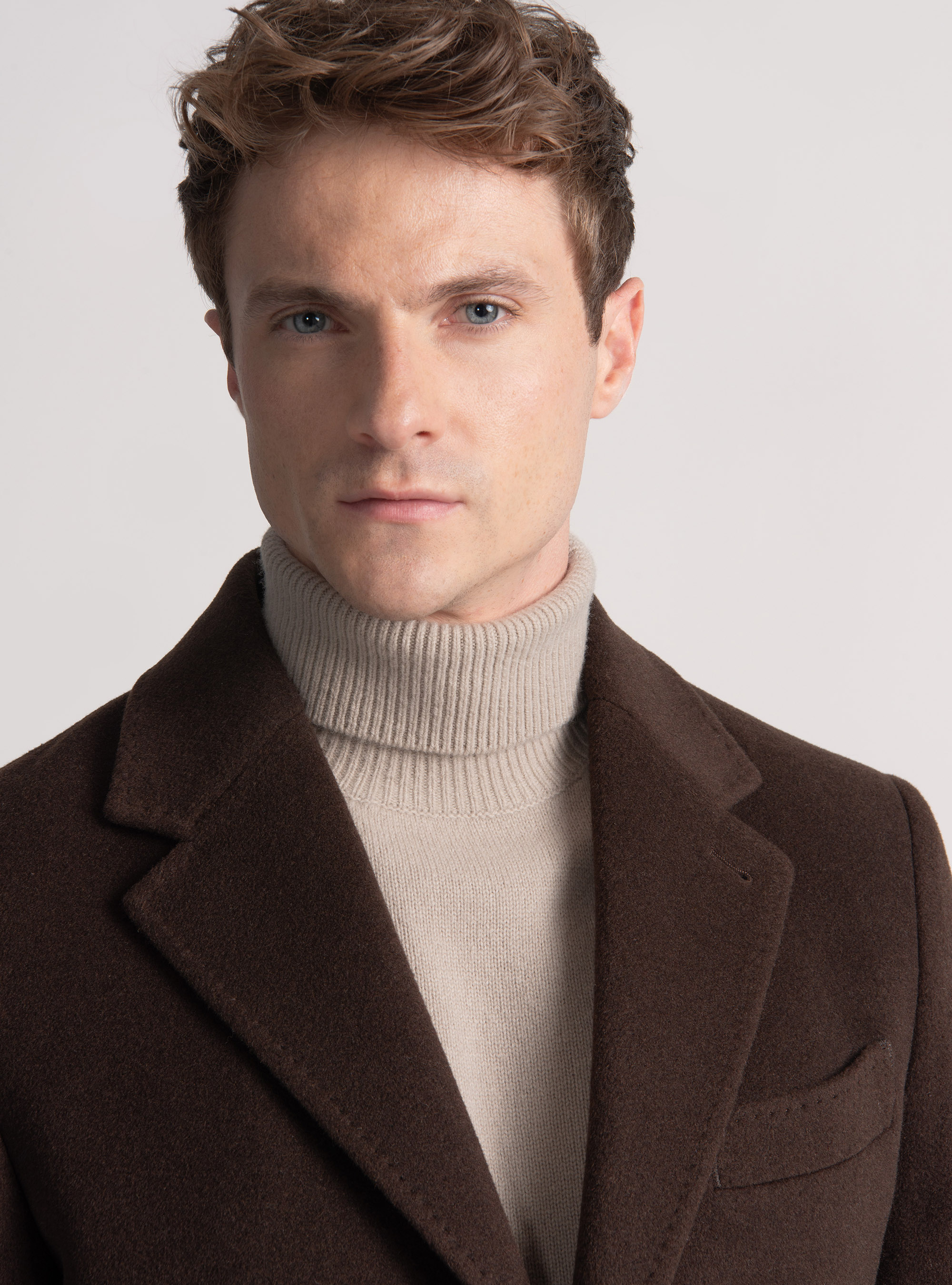 Abrigo de lana y cachemira, MARRON