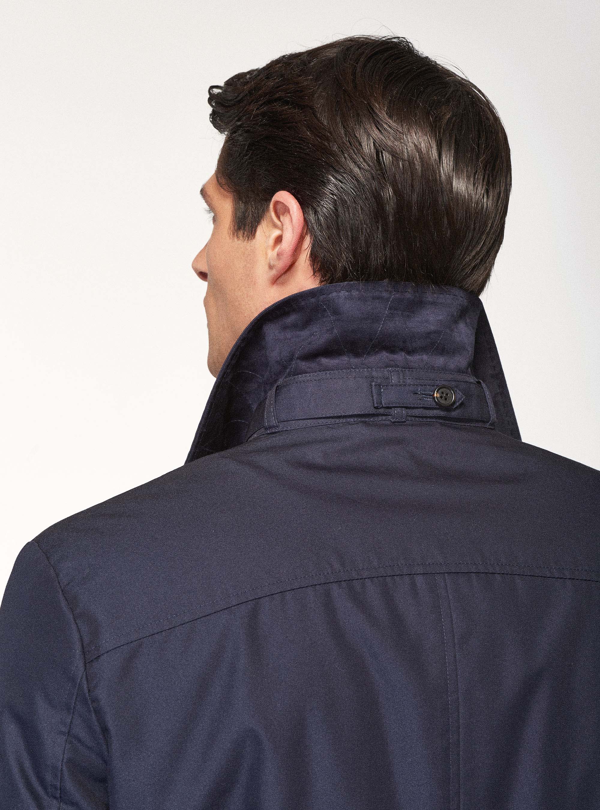 Impermeabile monopetto in cotone tecnico, BLU NAVY