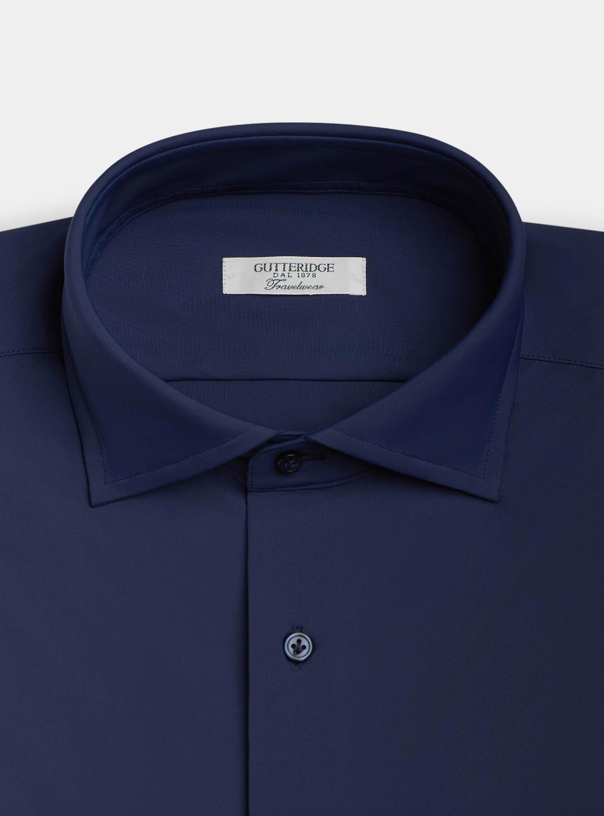 Semi open collar French travelwear shirt, NAVY BLUE