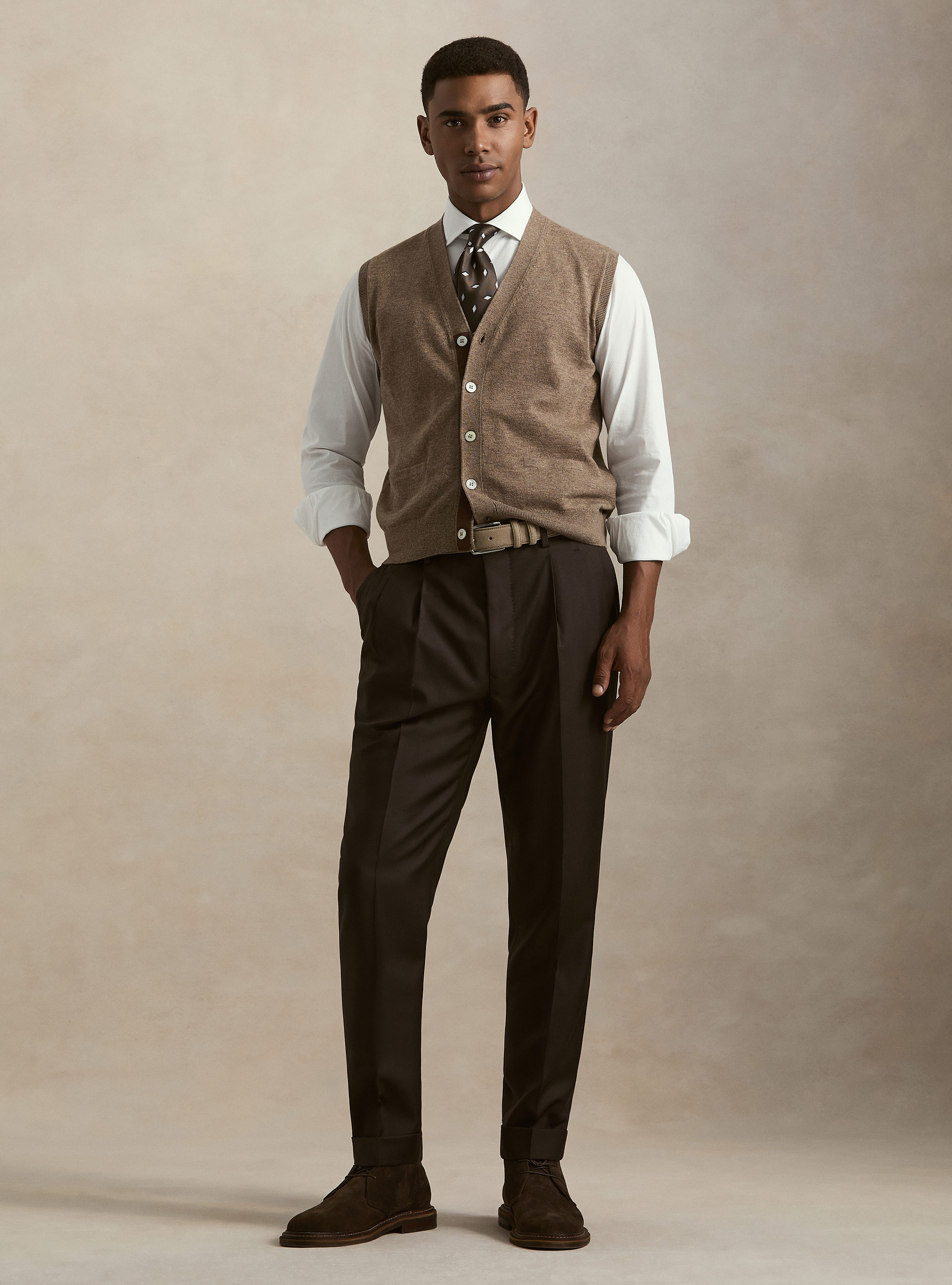 Vitale Barberis Canonico wool pleated trousers, MARRONE 0508C