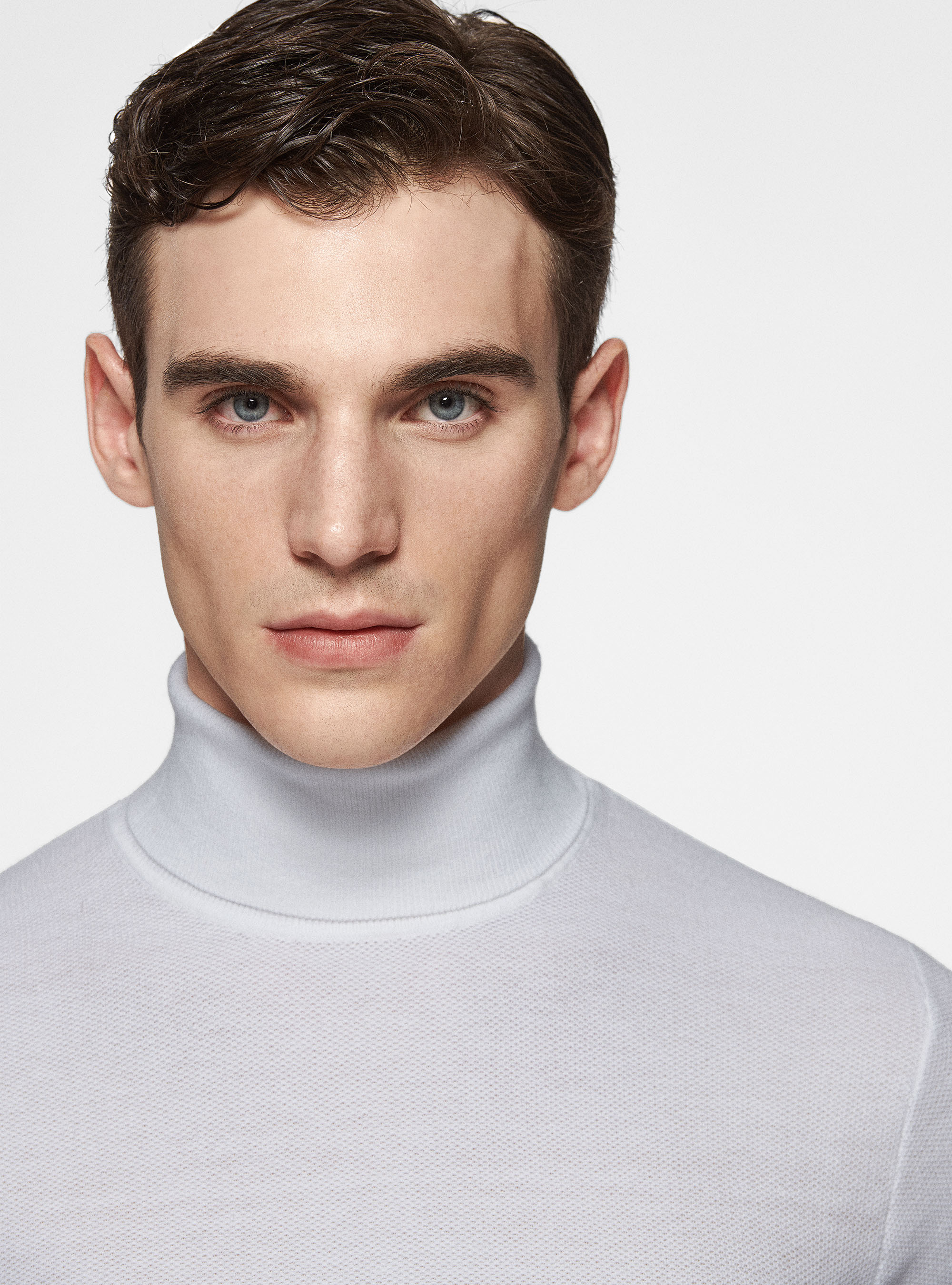 Cotton cashmere honeycomb turtleneck, WHITE