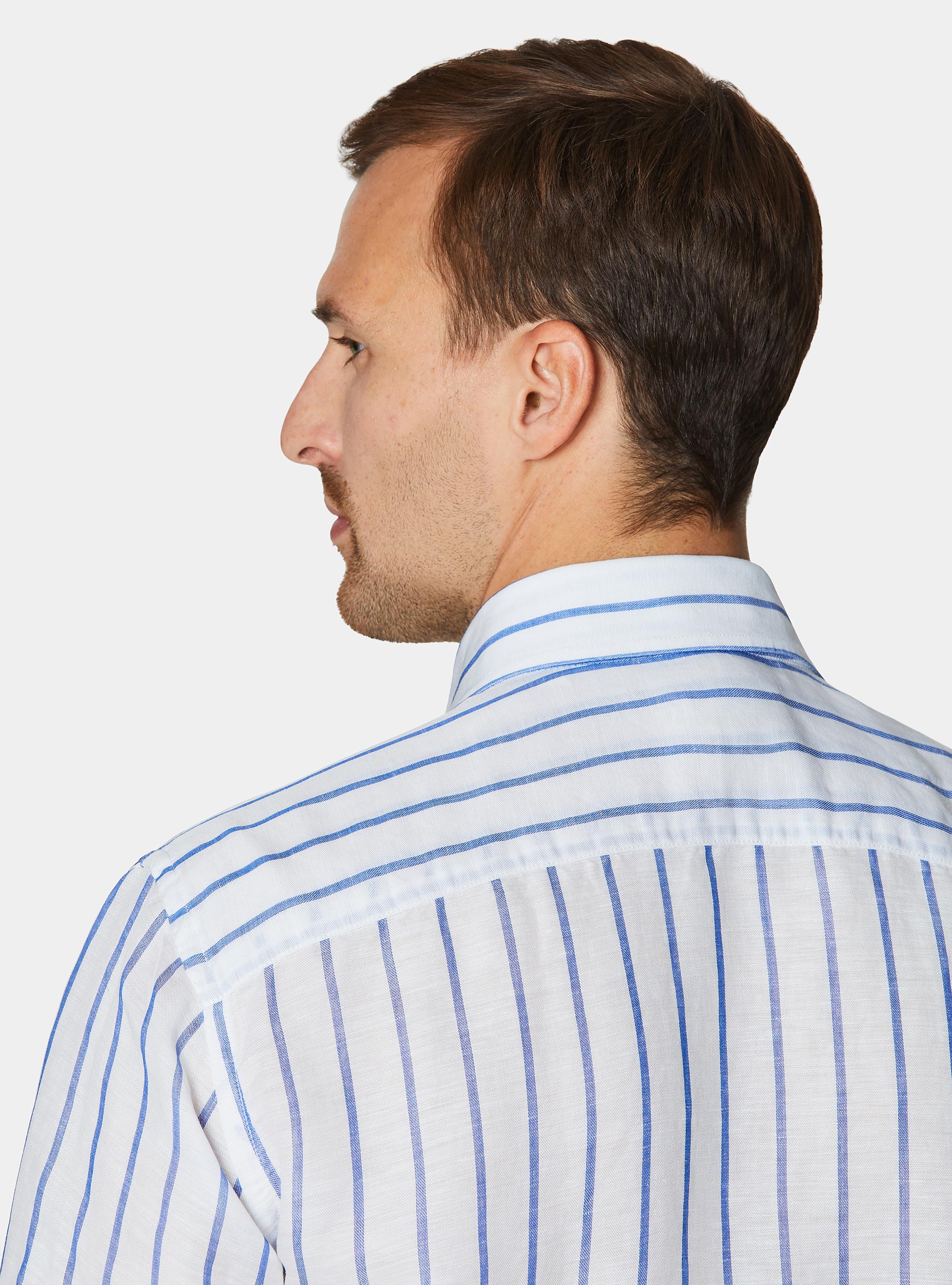 Linen blend striped shirt, BLUE