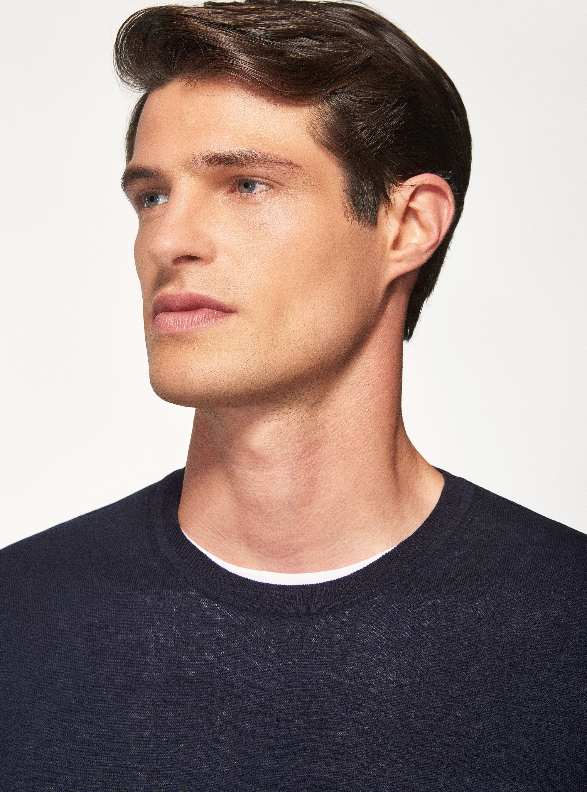 Silk cotton crew-neck sweater, NAVY BLUE