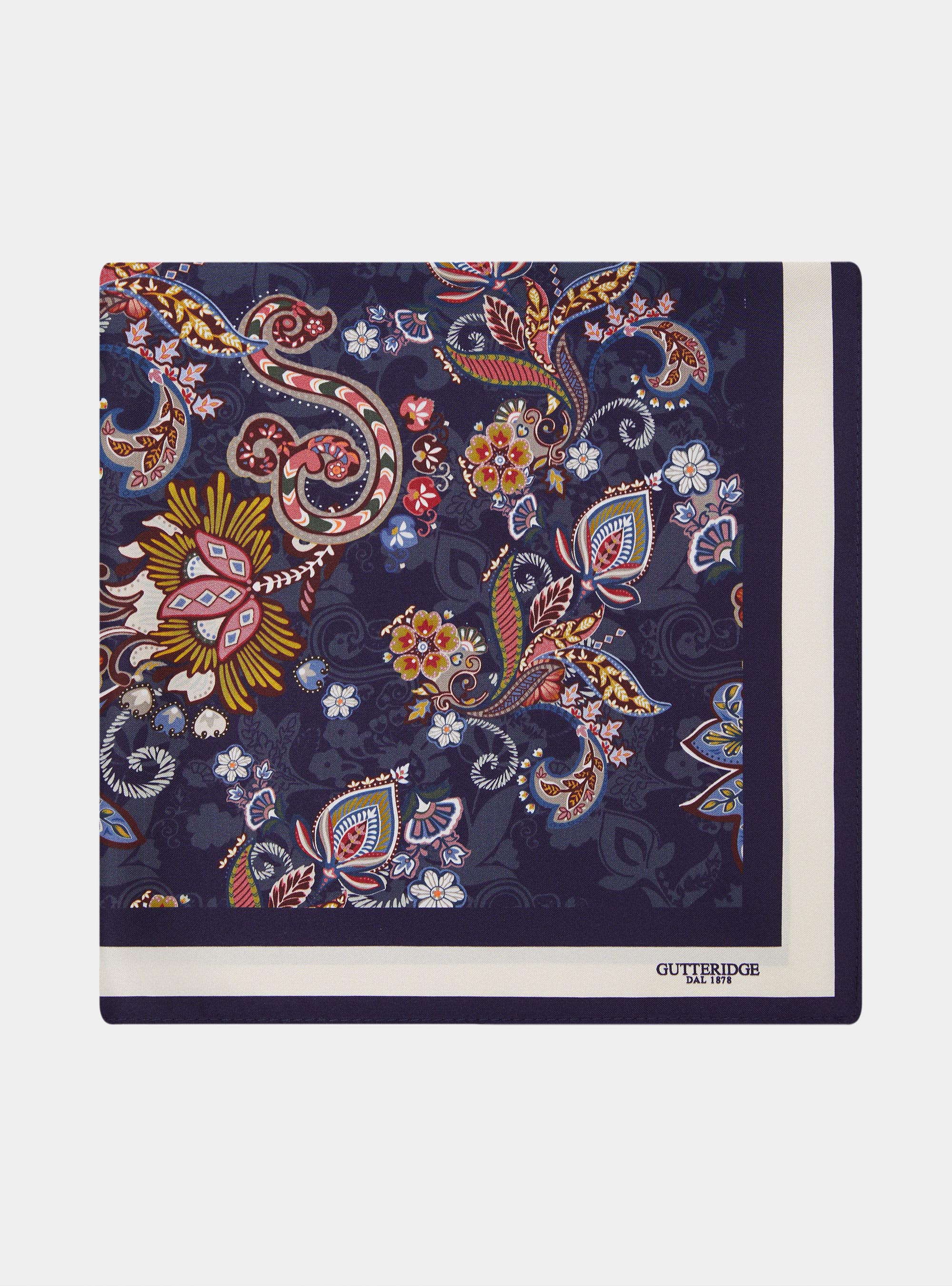 Floral print silk foulard, NAVY BLUE