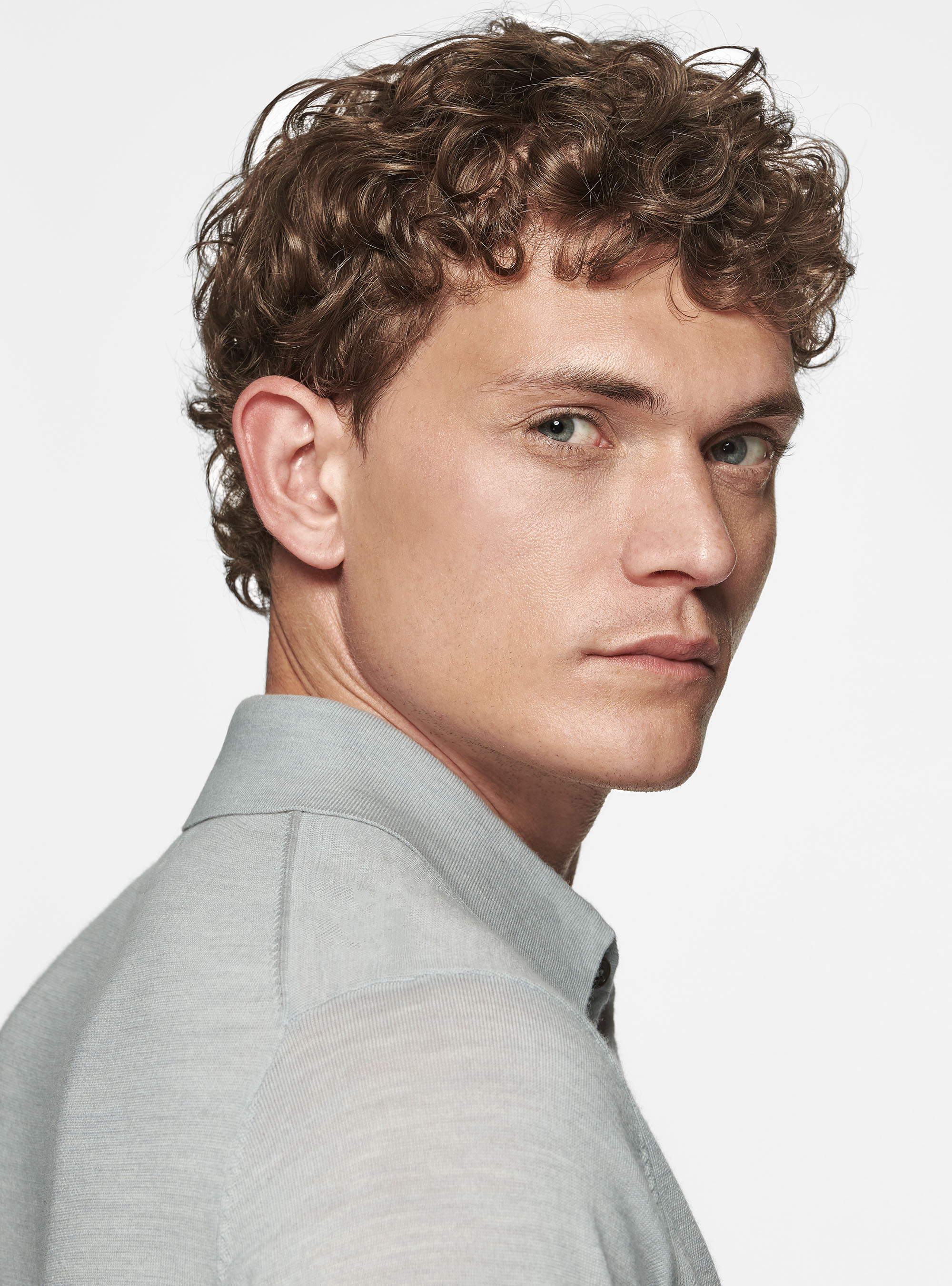 Camicia in maglia in pura lana merino extrafine, GRIGIO CHIARO MELANGE