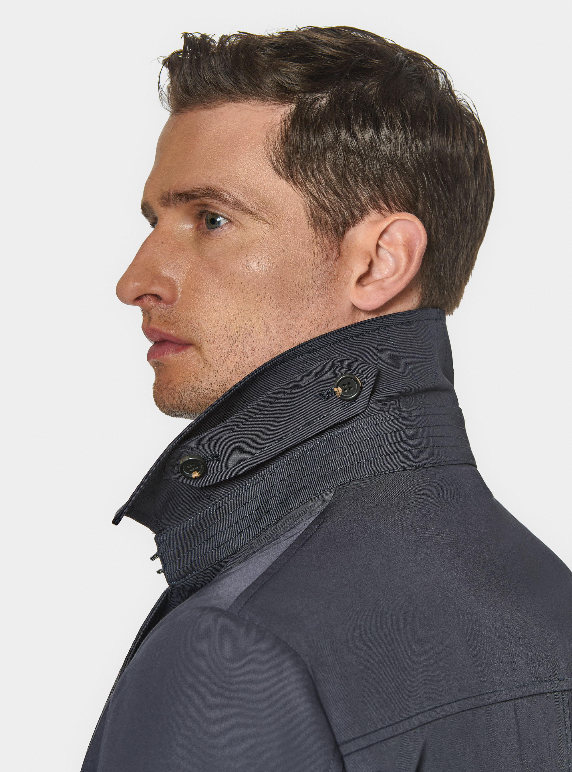 Cotton twill trench coat, NAVY BLUE