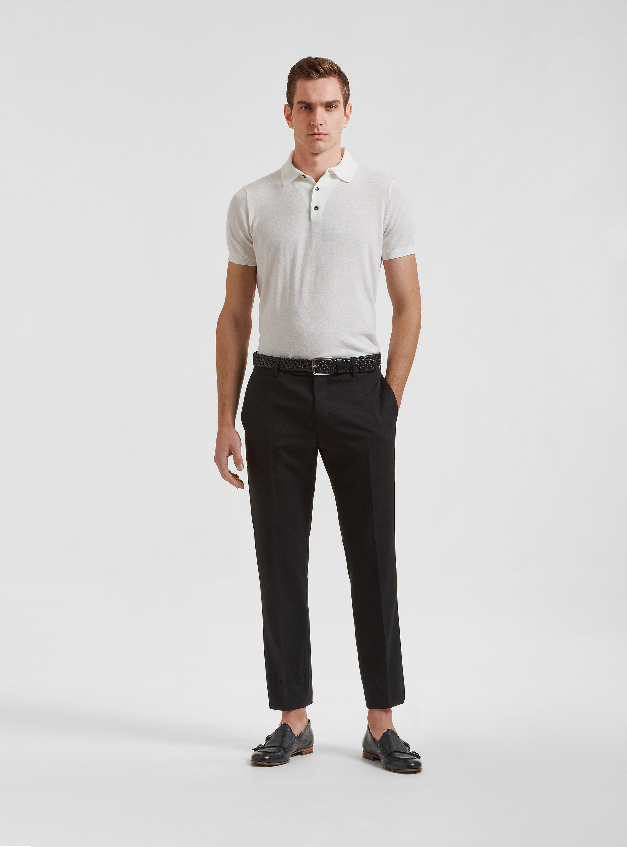 Polo in maglia in puro cotone extrafine, BIANCO