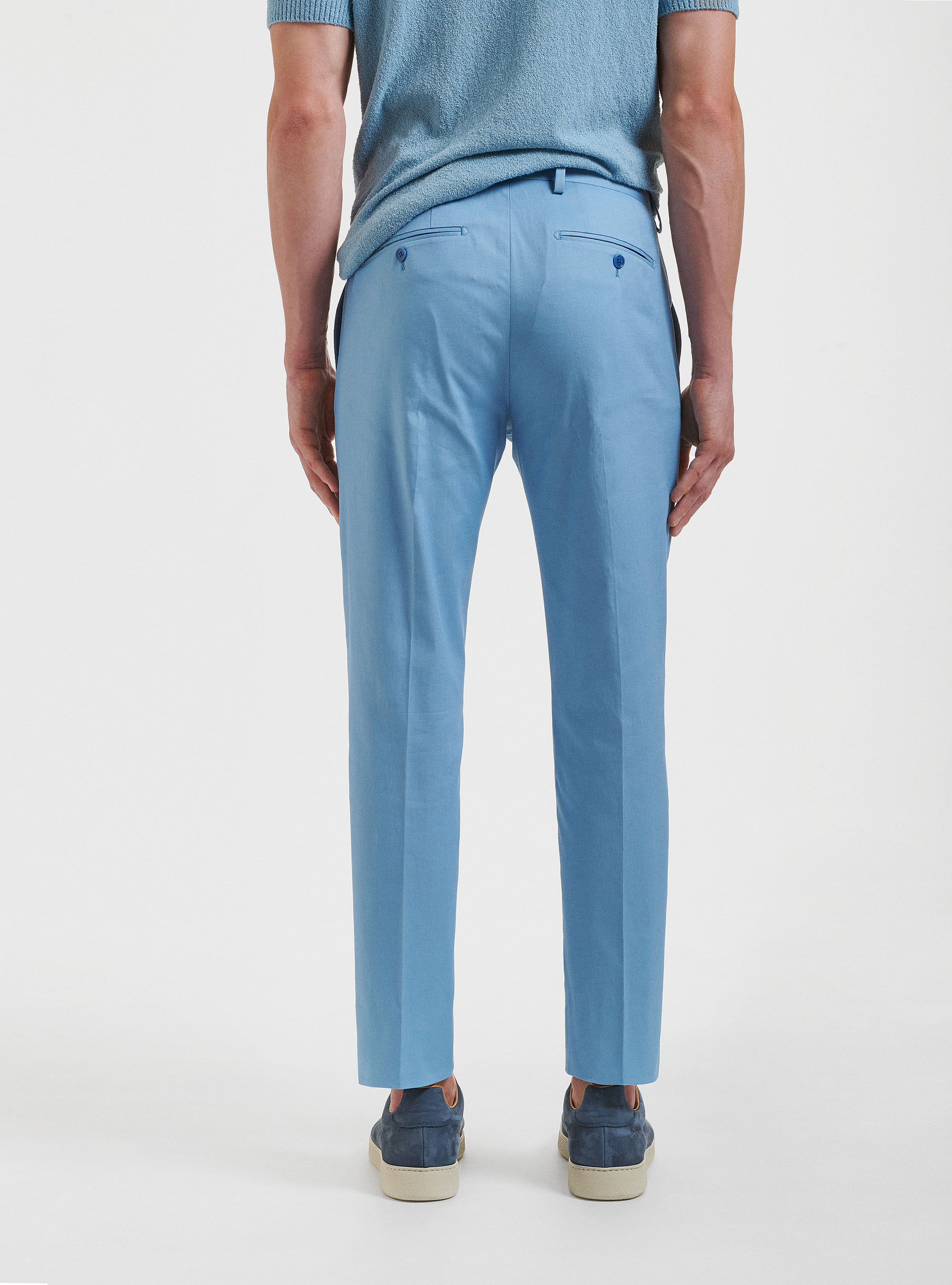 Pantaloni per abito in cotone armaturato, AZZURRO