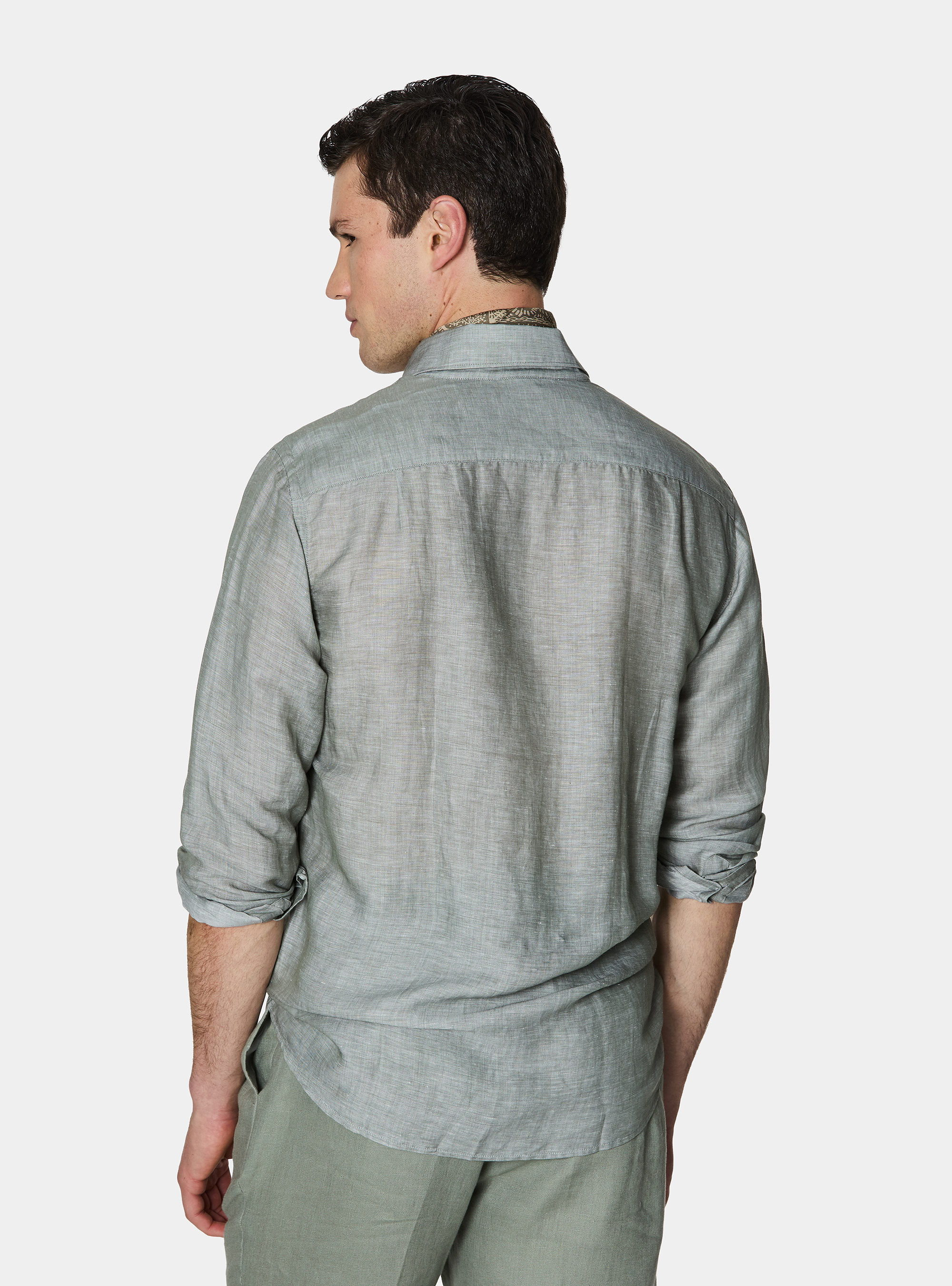 Linen-blend shirt with facing, SALVIA 0602C