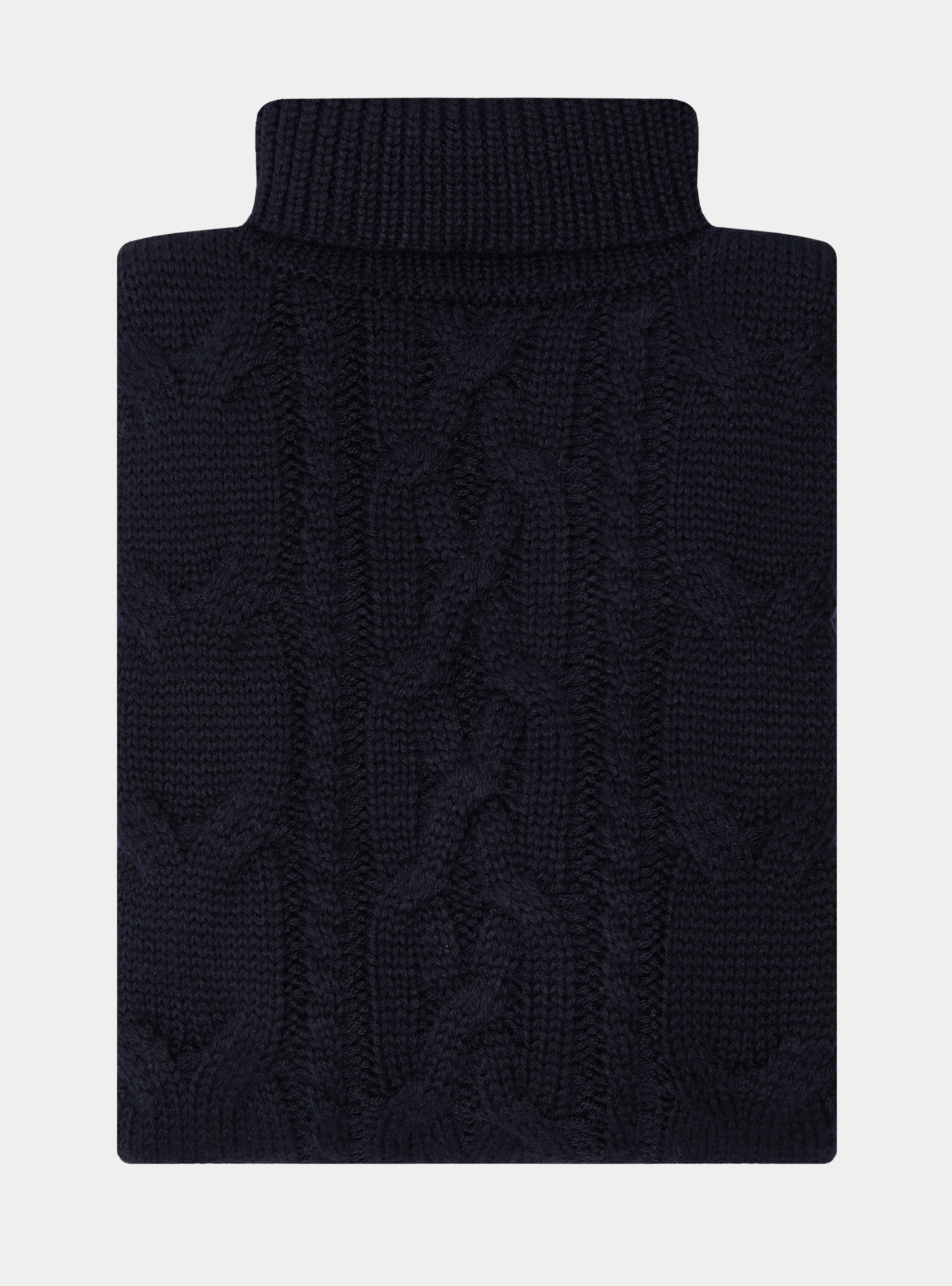 Maglia collo alto in misto lana con treccia, BLU NAVY