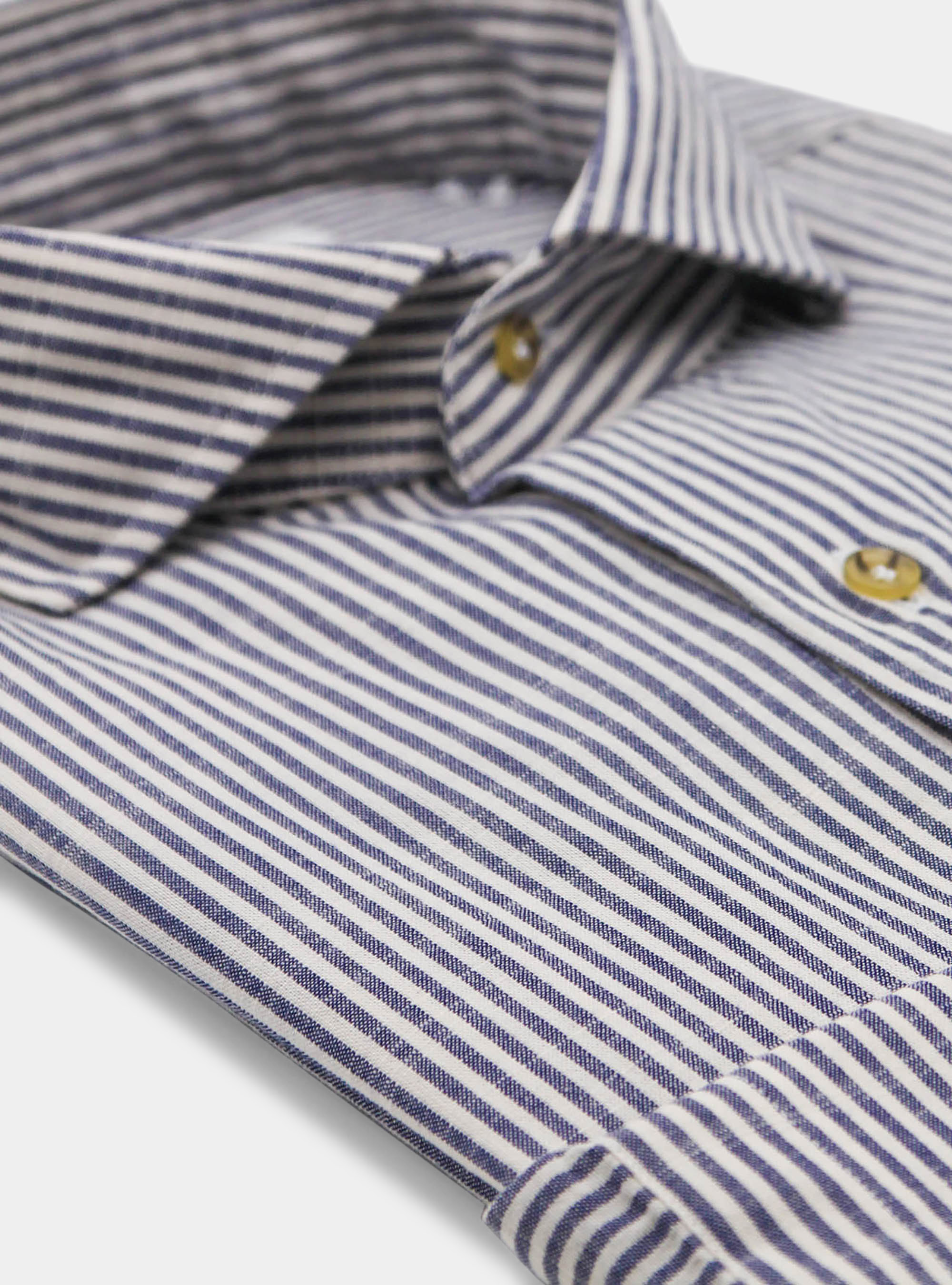 Raw striped cotton french collar shirt, NAVY BLUE