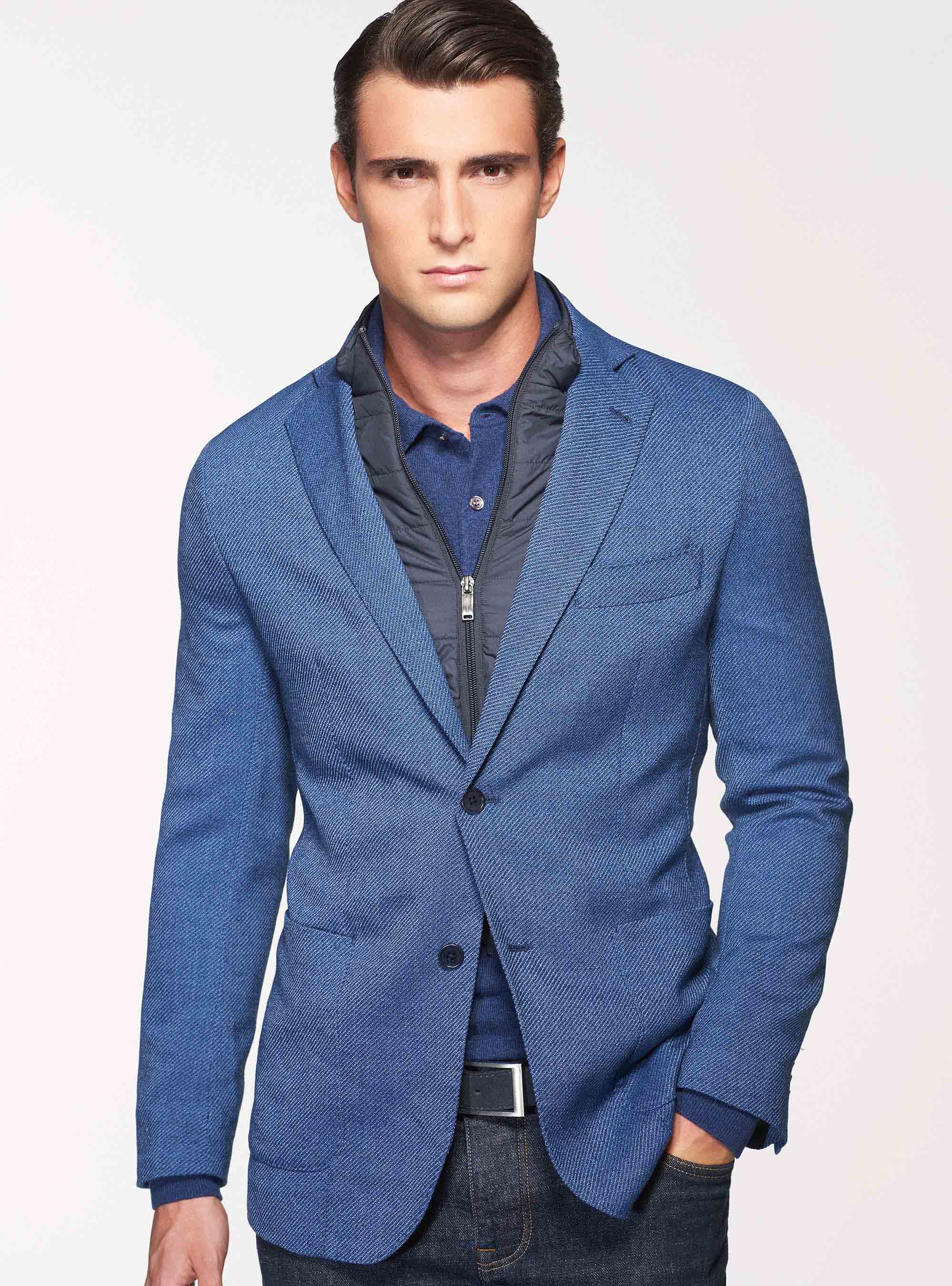 Americana de sarga de lana, AZUL MEDIO