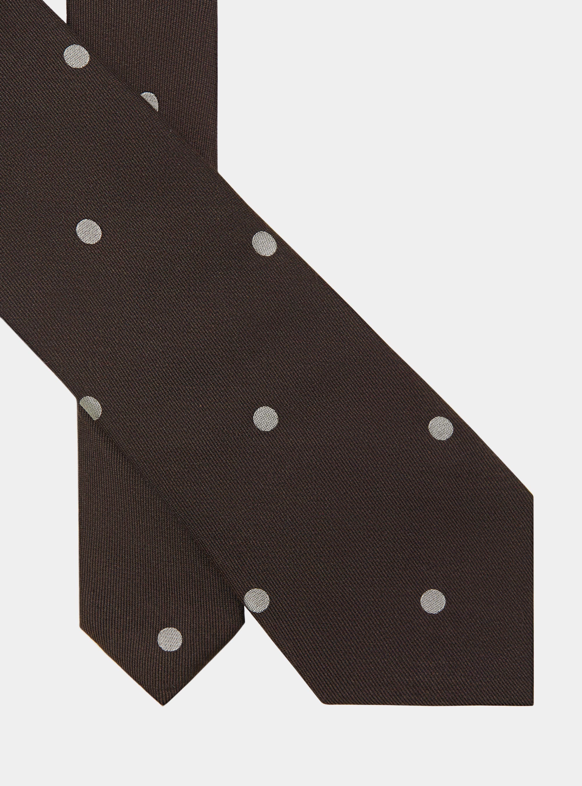 Cravatta macro pois in seta e lino, MARRONE
