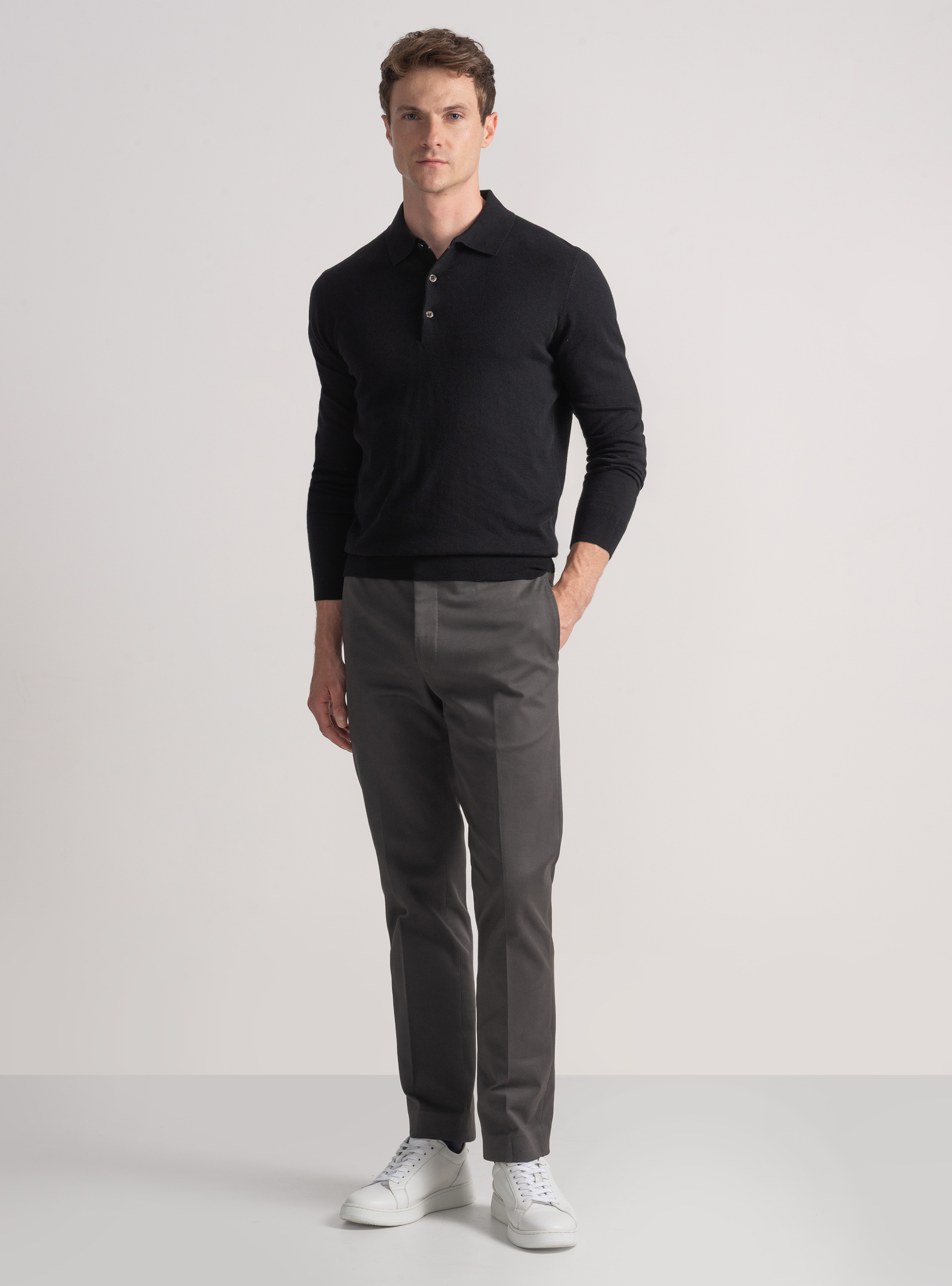 Polo de punto de algodón y cachemira, NEGRO