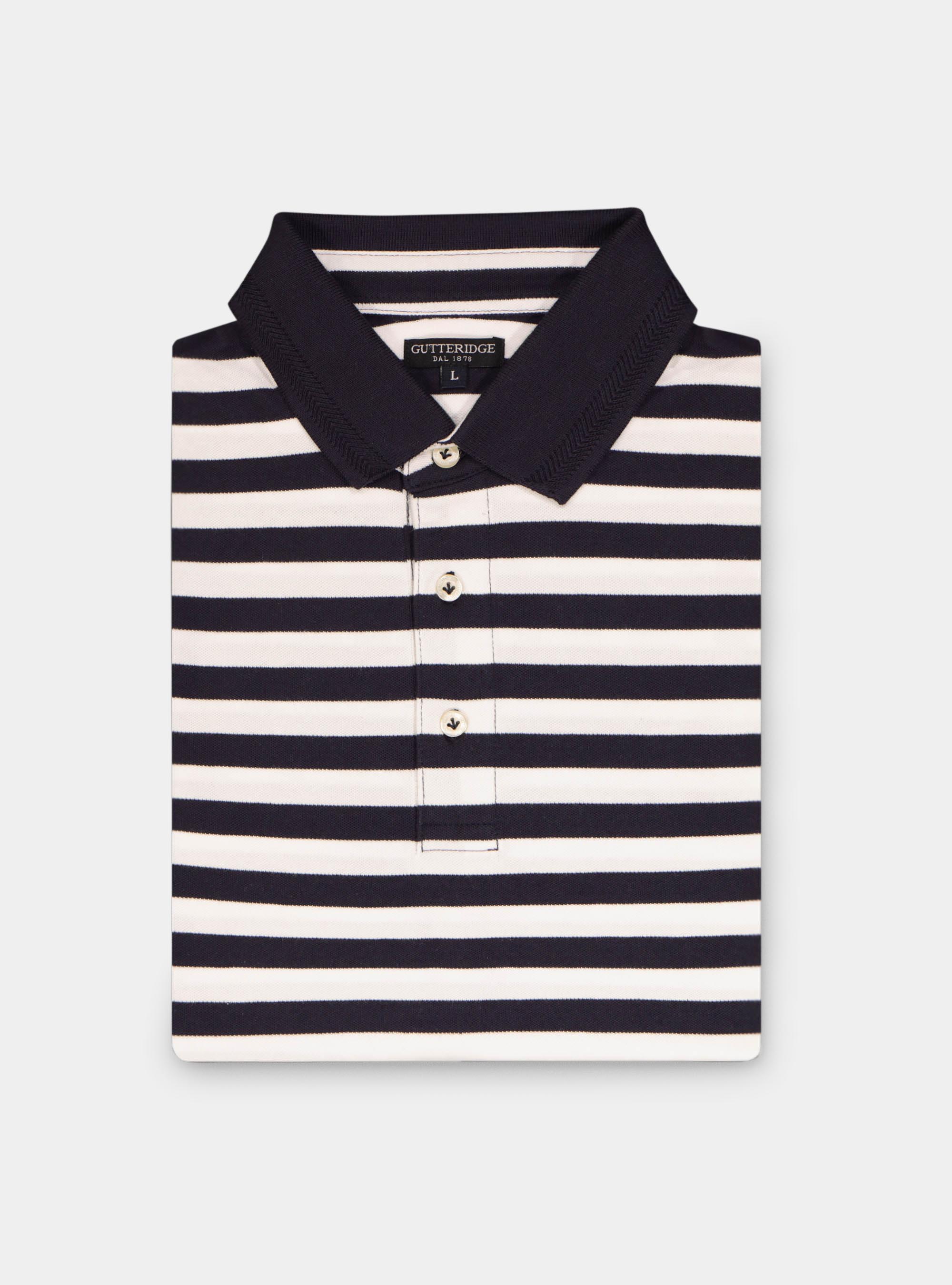 Polo de rayas en algod&oacute;n piquet stretch, AZUL MARINO