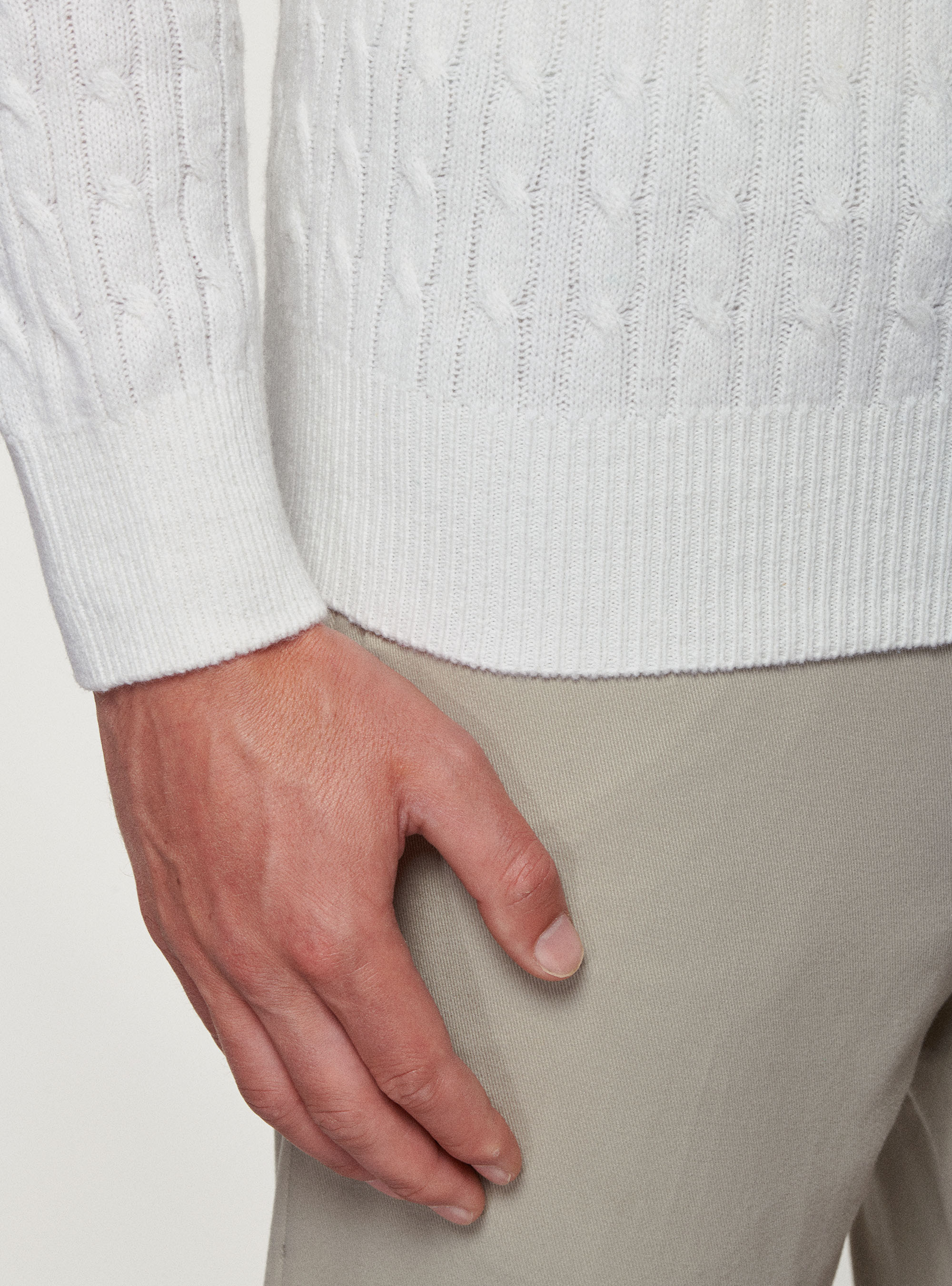 Braided lambswool sweater, WHITE