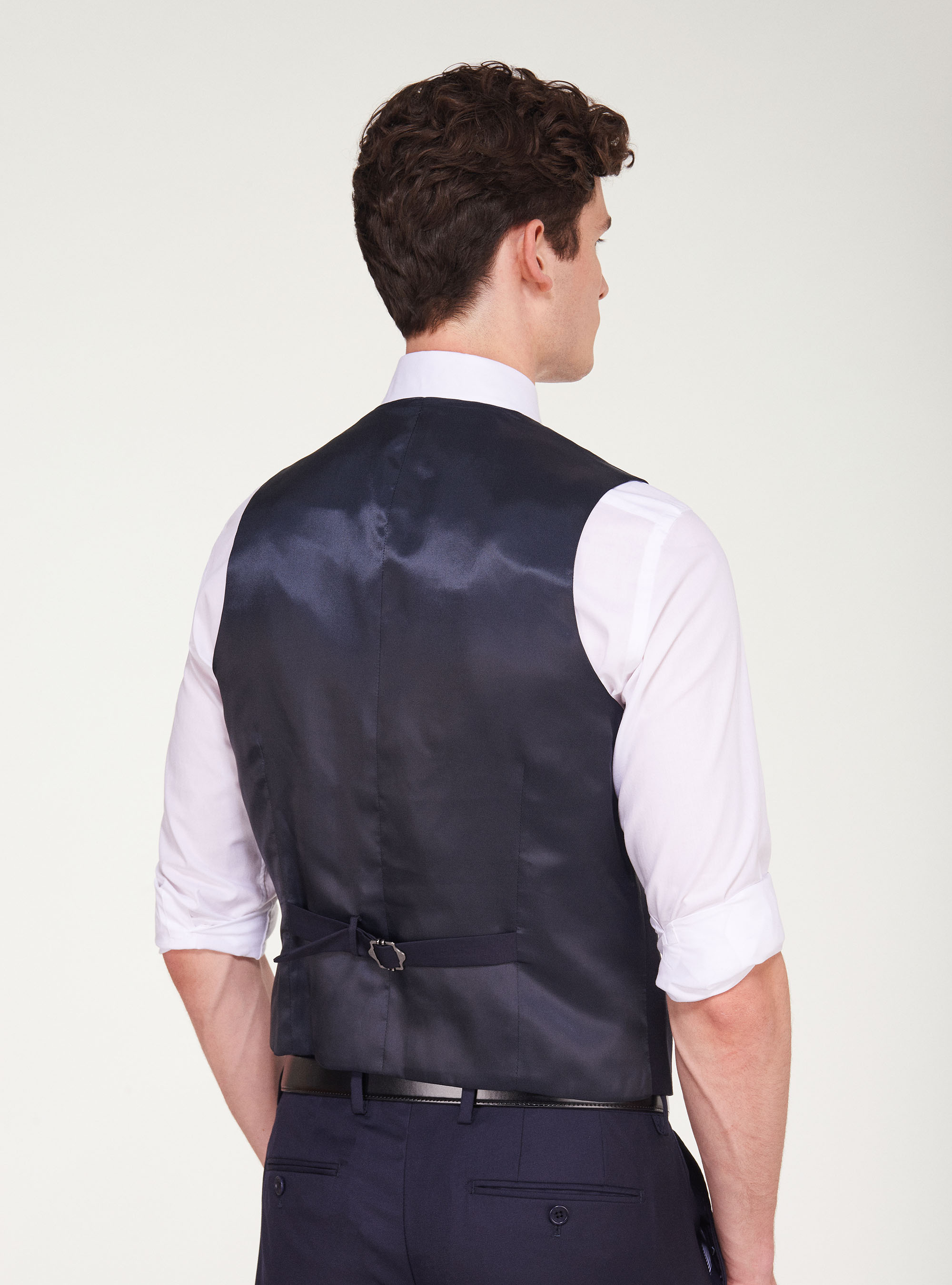 Gilet blu navy in lana super 120's, BLU NAVY