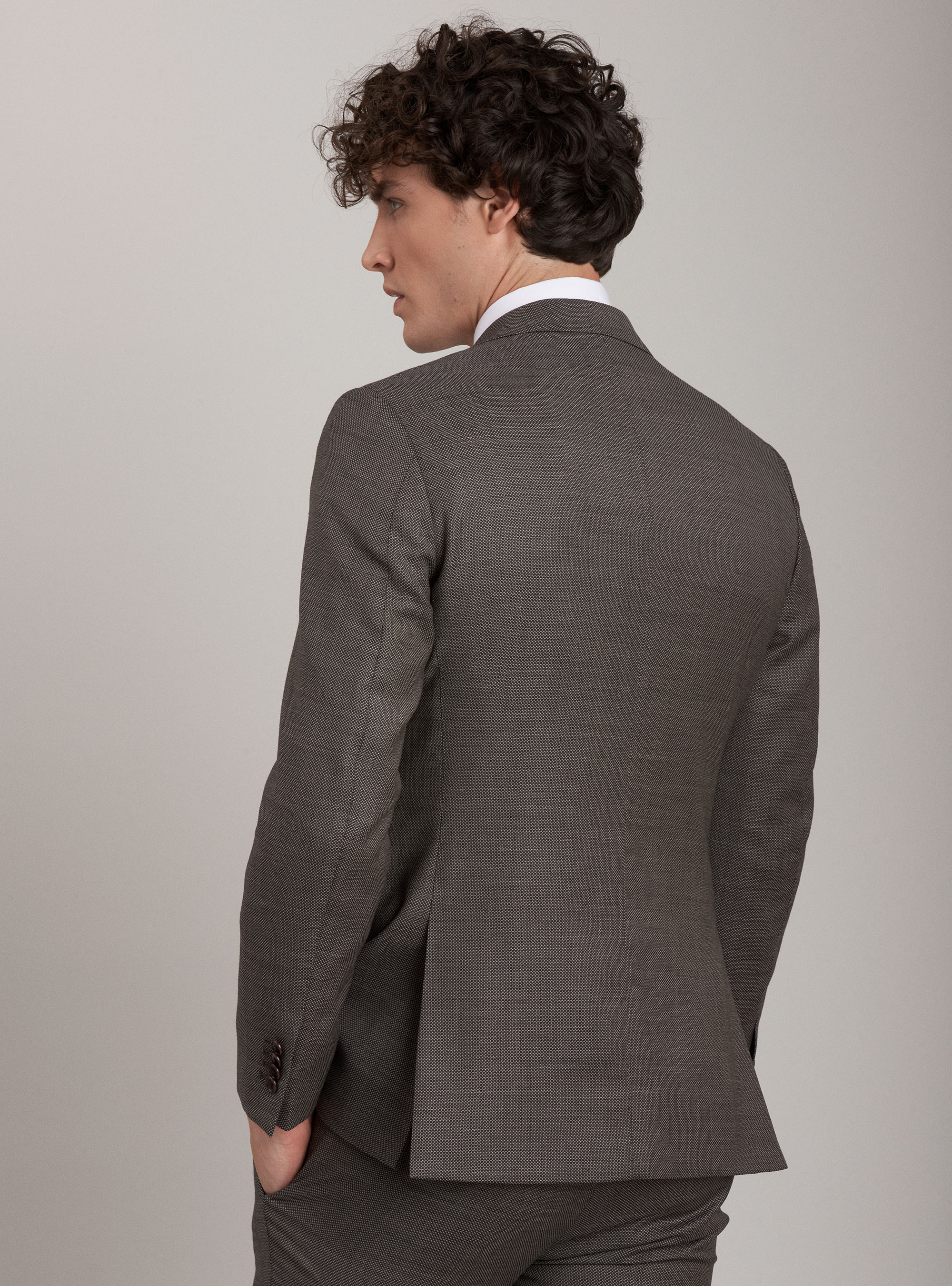 Giacca da abito occhio di pernice in pura lana, MARRONE