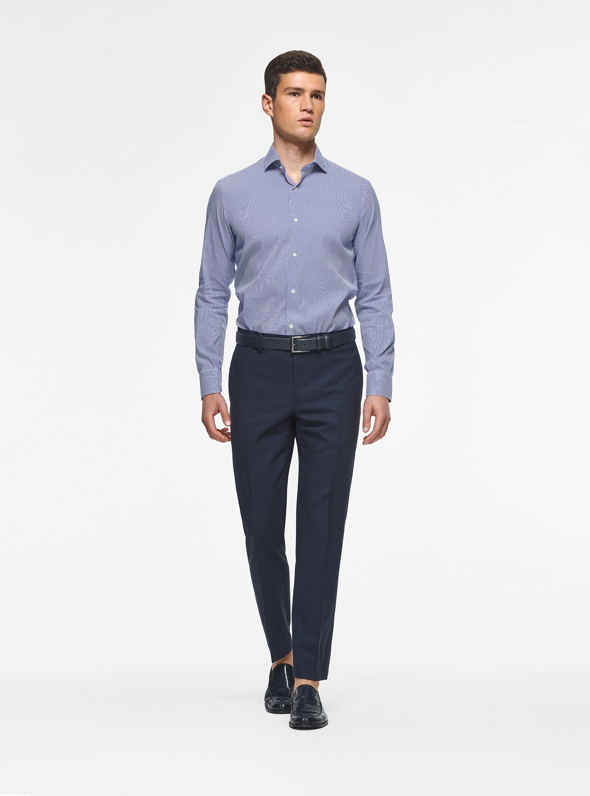 Stretch poplin striped shirt, BLUE