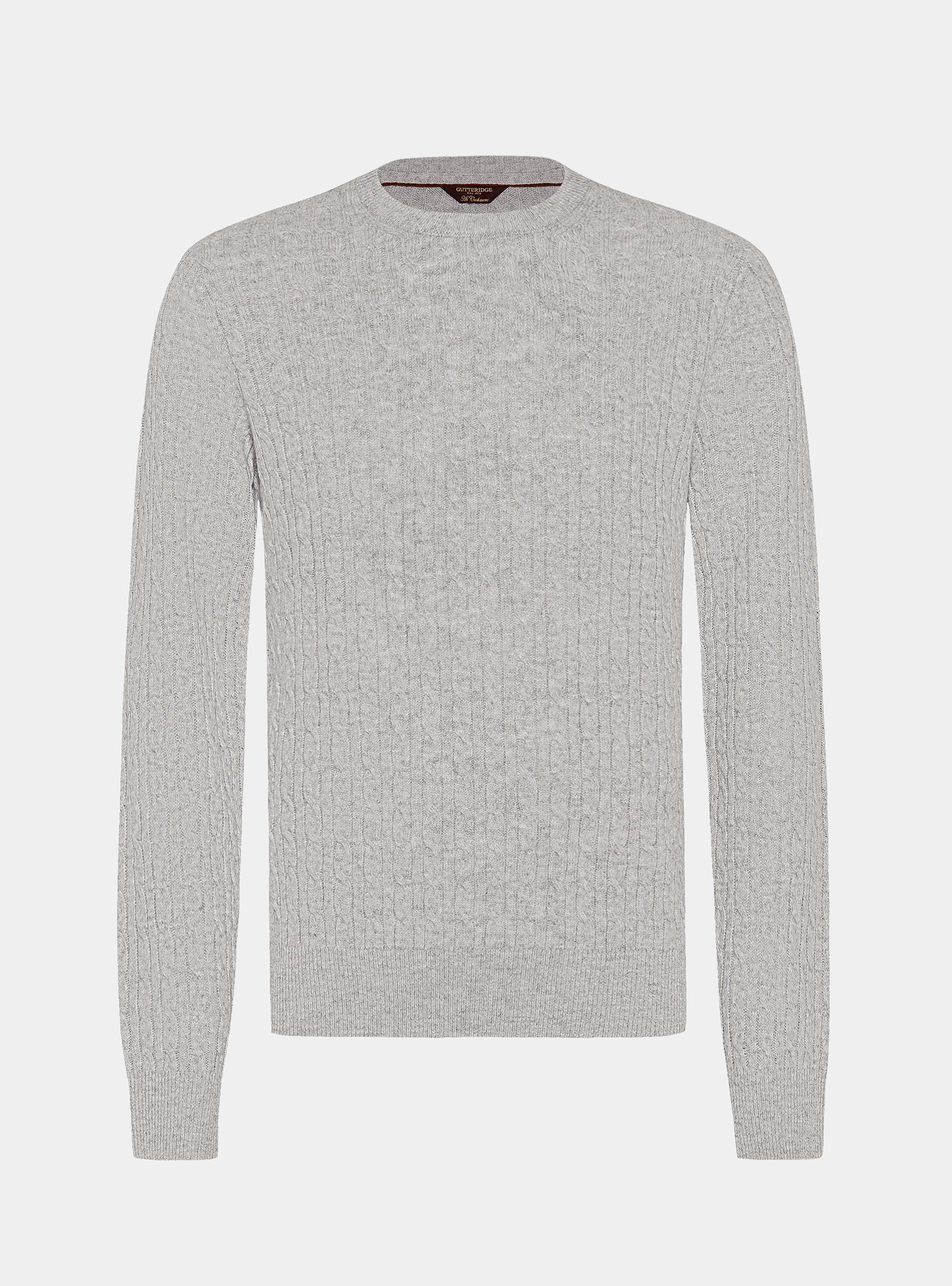 Cashmere wool crew-neck sweater with braid, LIGHT GREY MELANGE