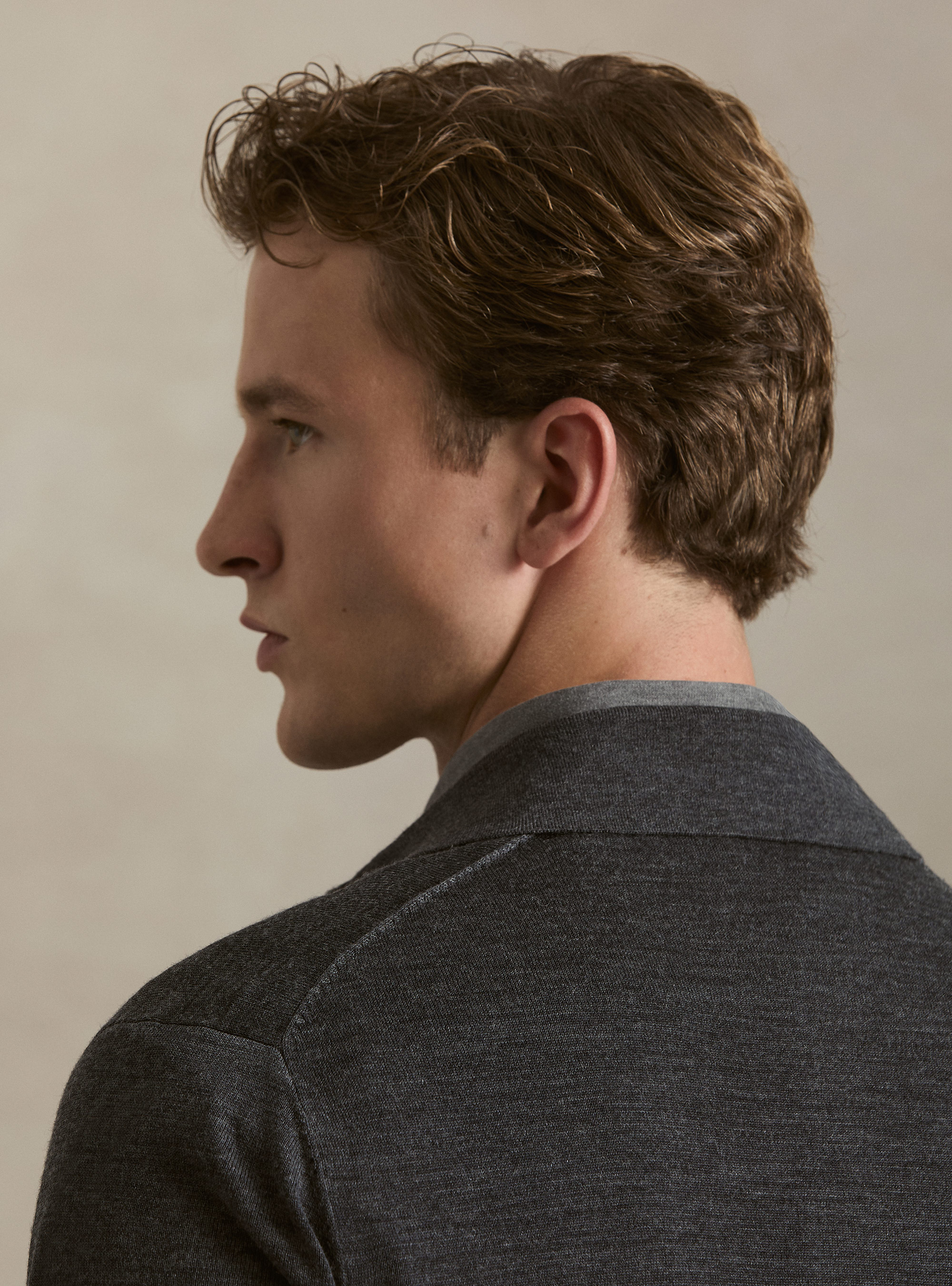 Extrafine merino wool knit polo shirt, ASPHALT GREY