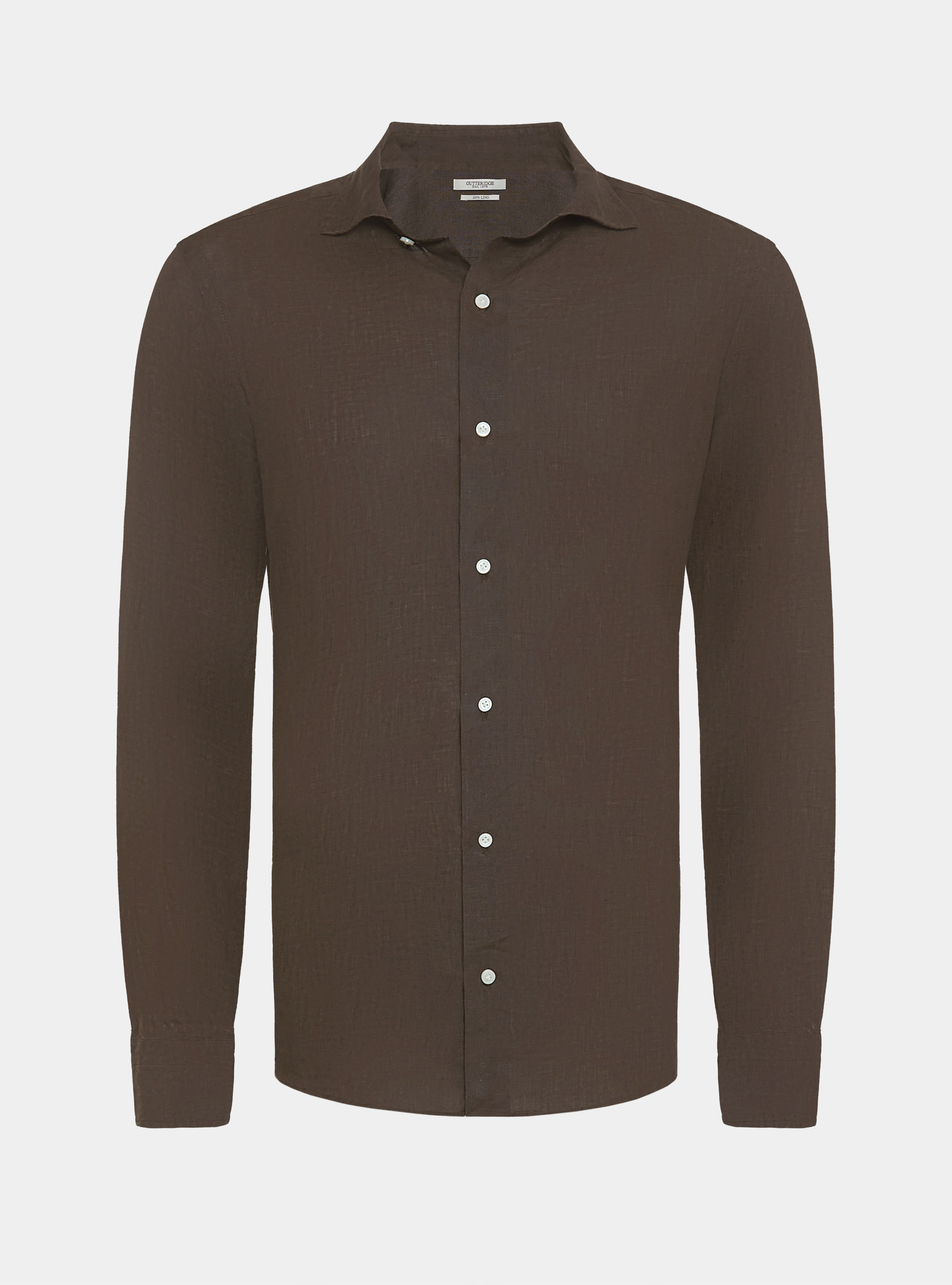 Camicia in puro lino, MARRONE