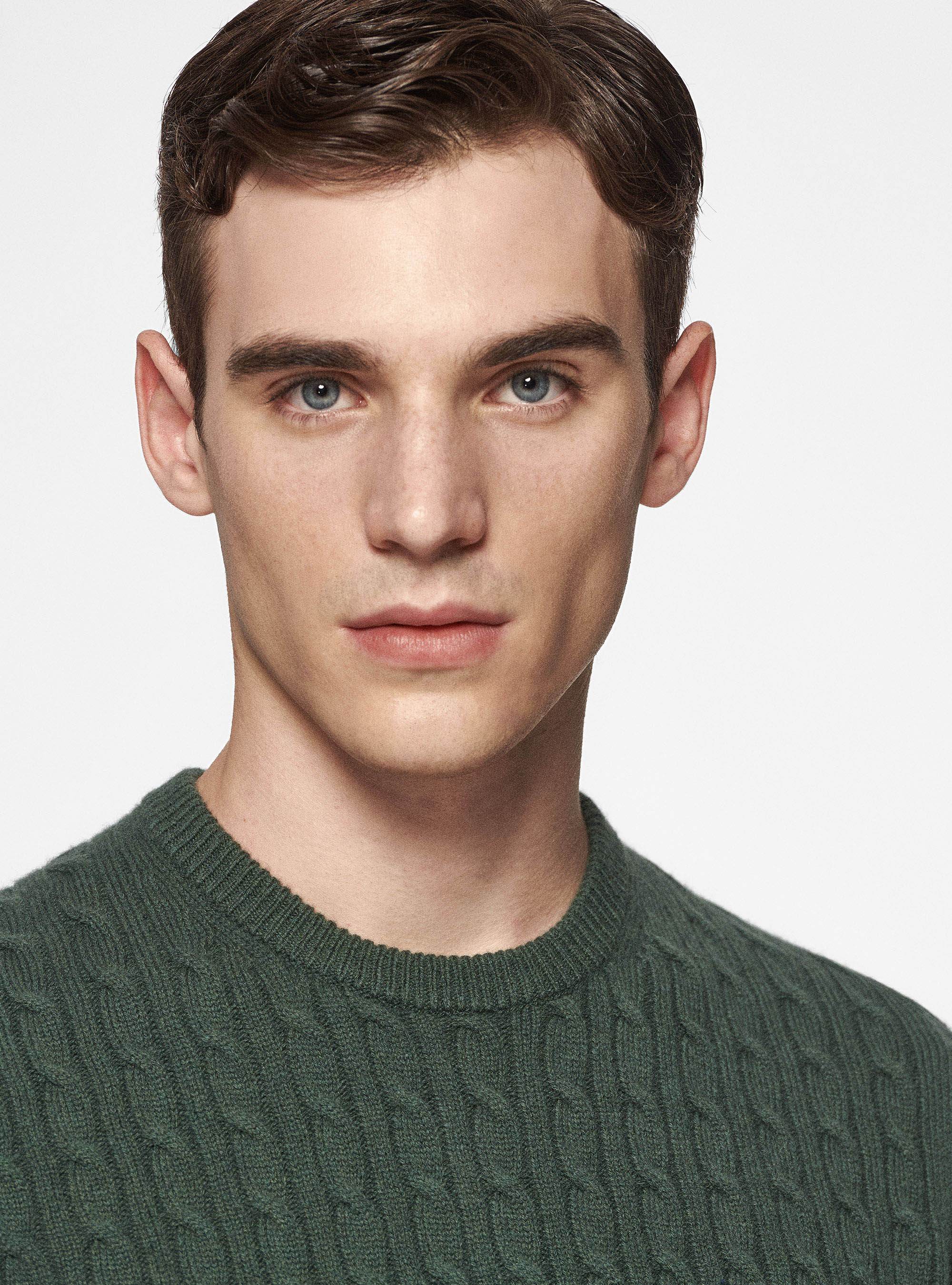 Maglia girocollo con treccia in lana e cashmere, MILITARE 0609C