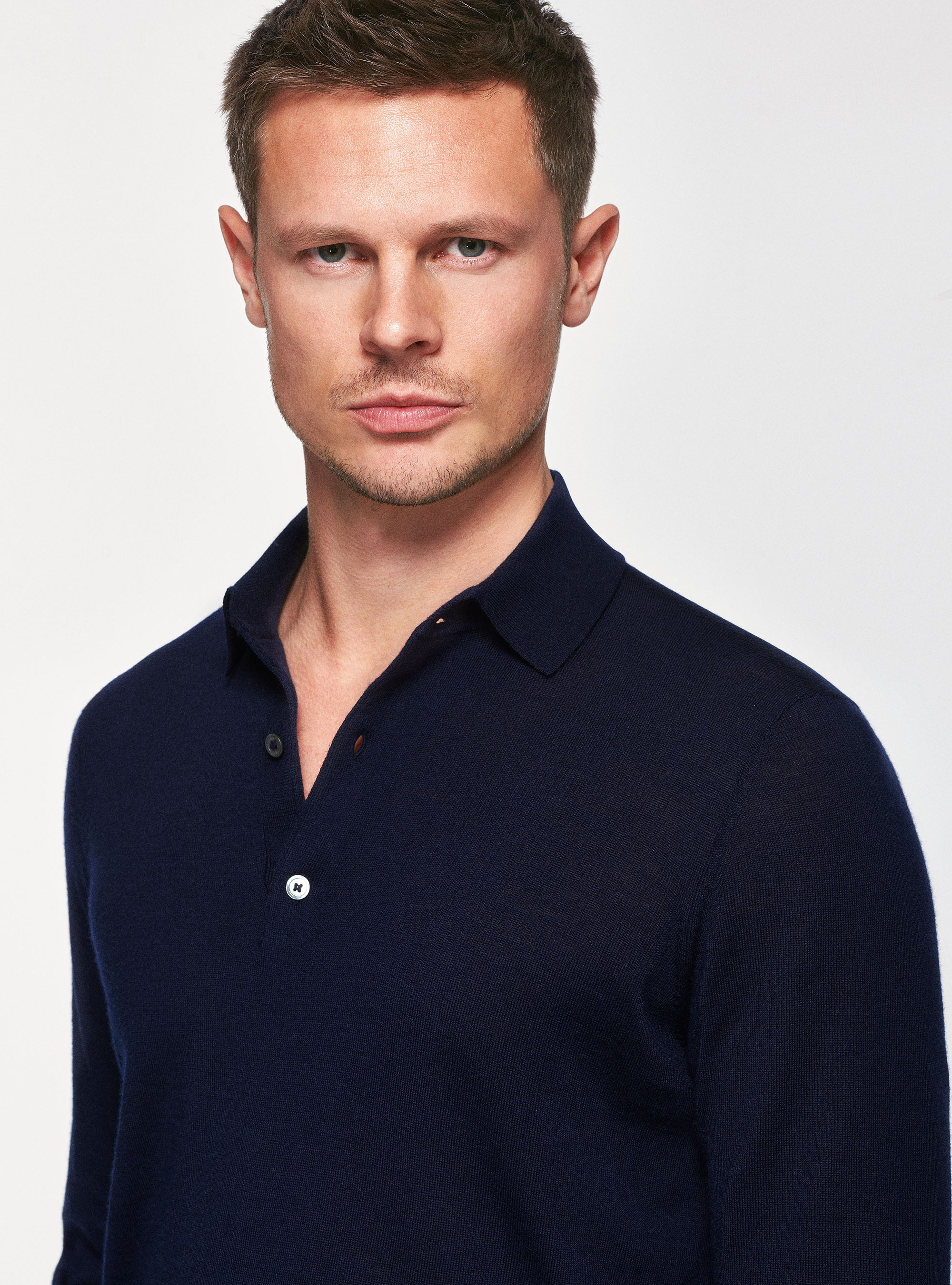 Pure merino wool polo shirt, NAVY BLUE