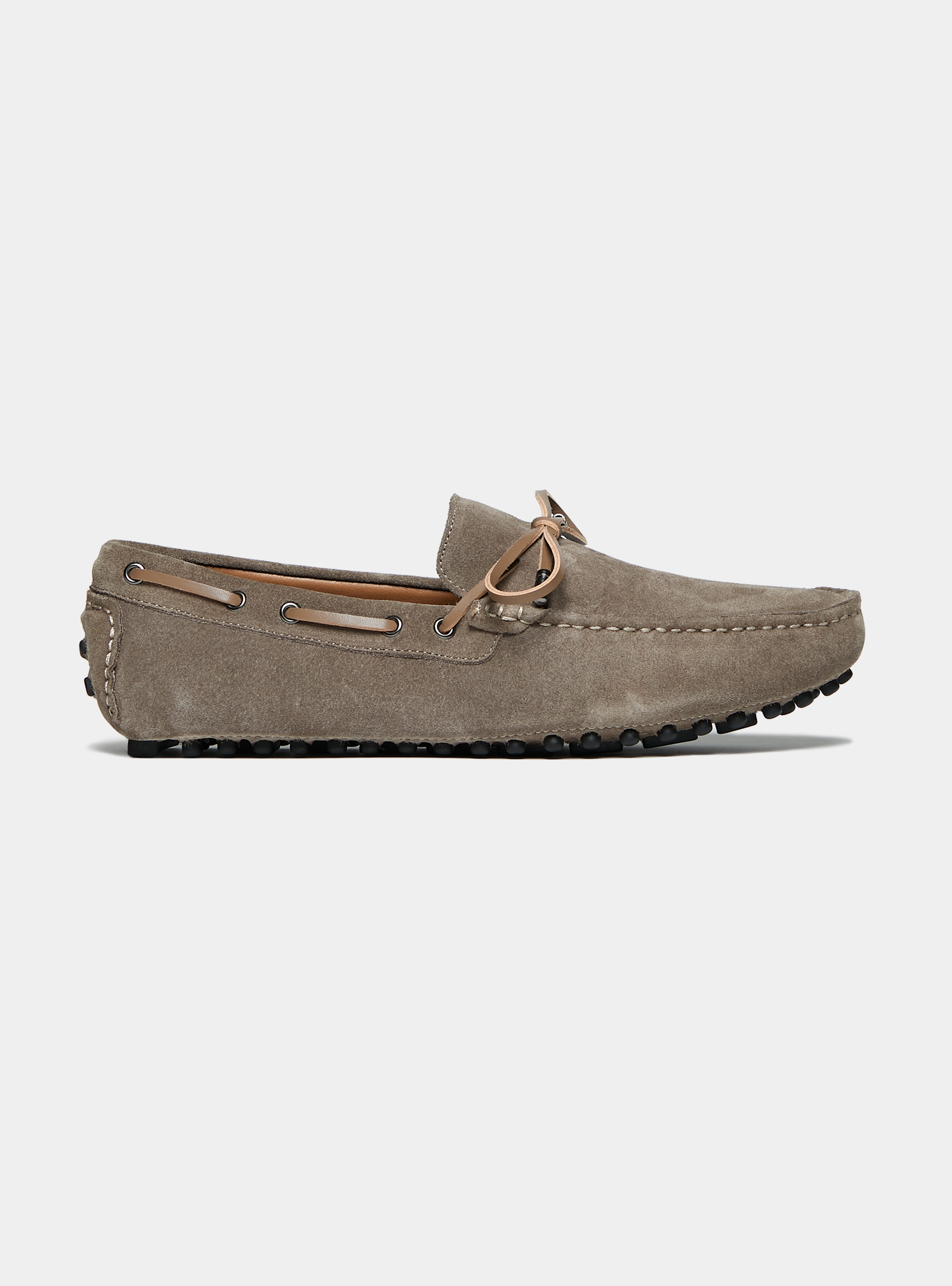 Suede boat loafers with bow, MUD