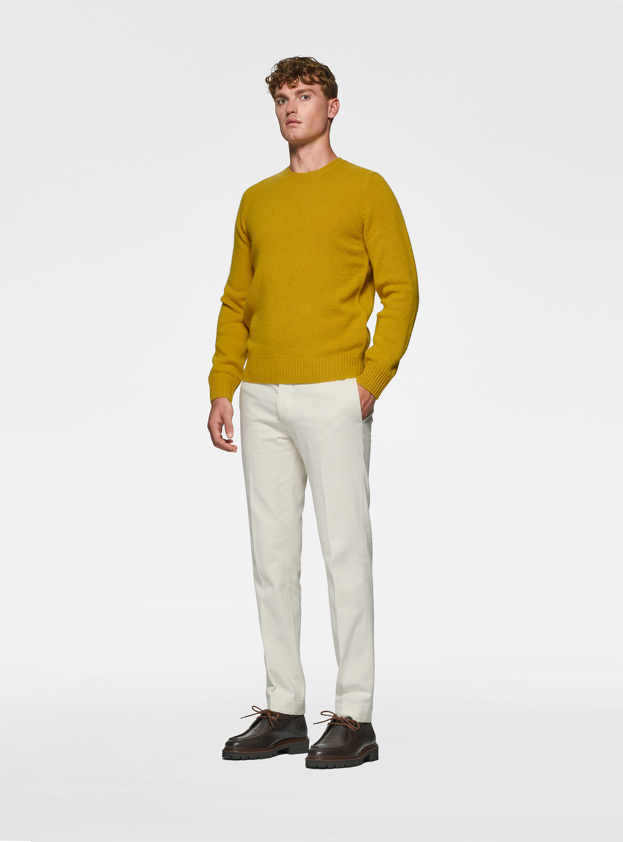 Maglia girocollo in lana shetland, SENAPE 0715C