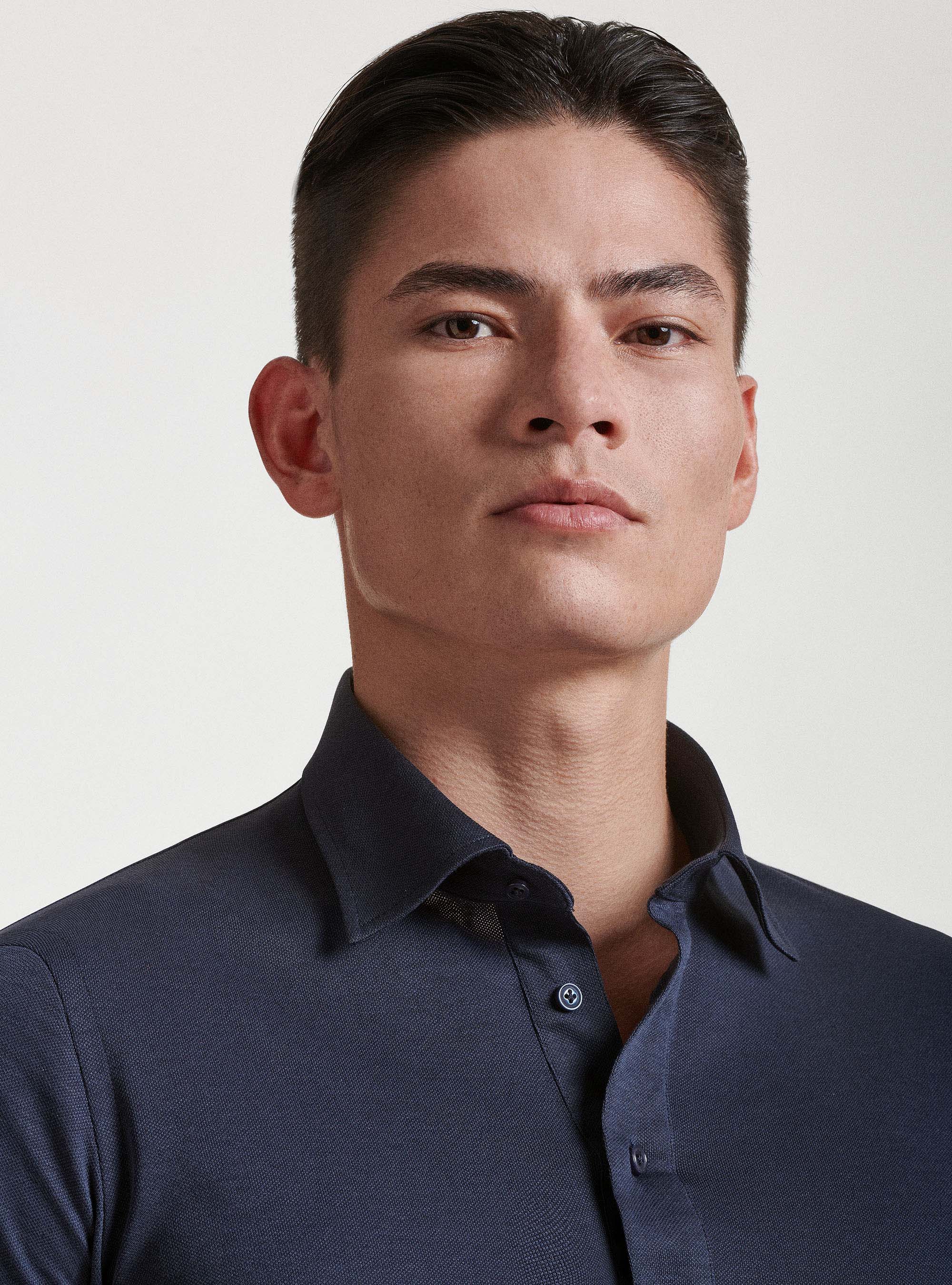 Polo camicia in cotone piquet, BLU NAVY
