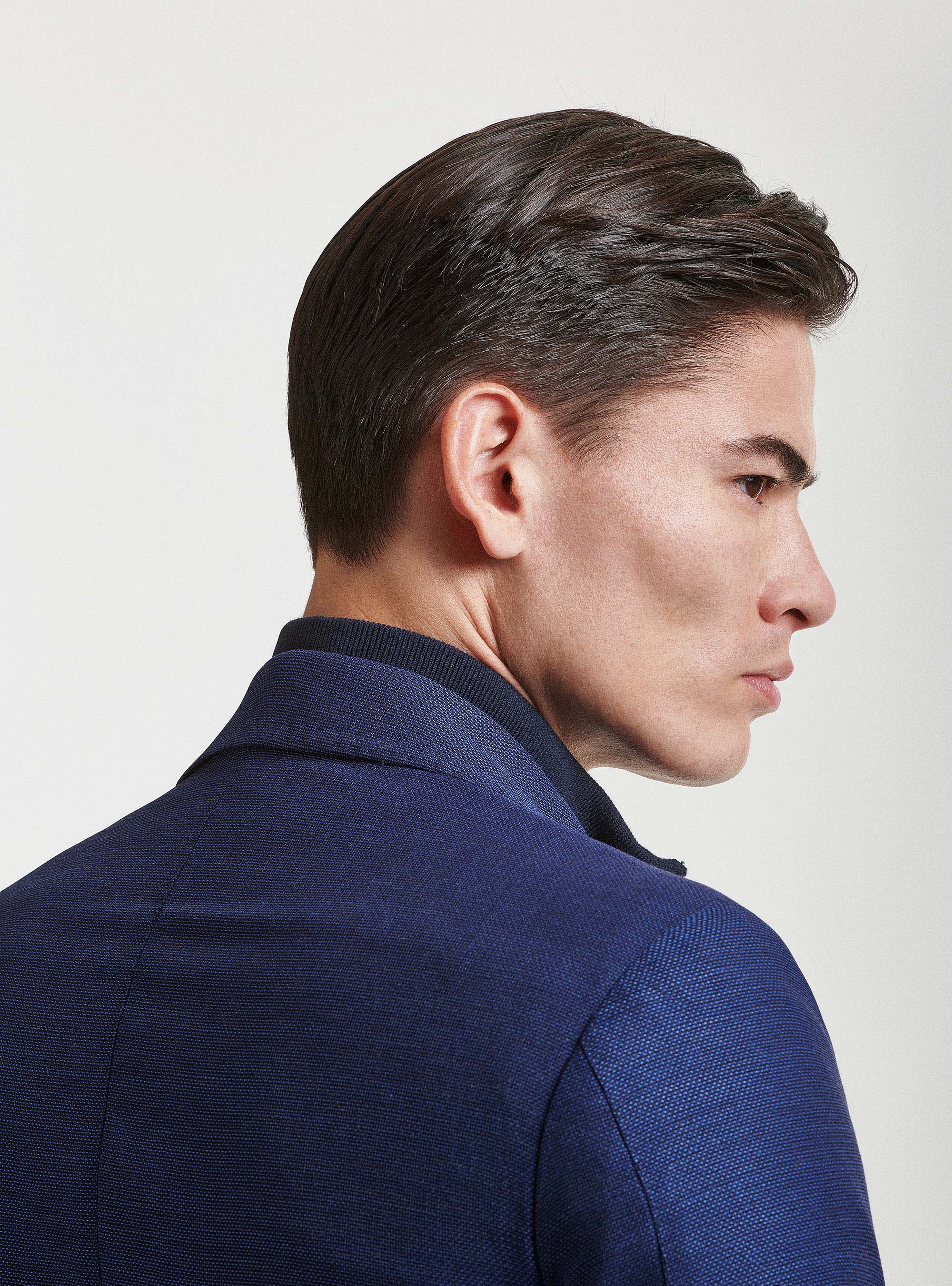 Giacca in pura lana hopsack, BLU